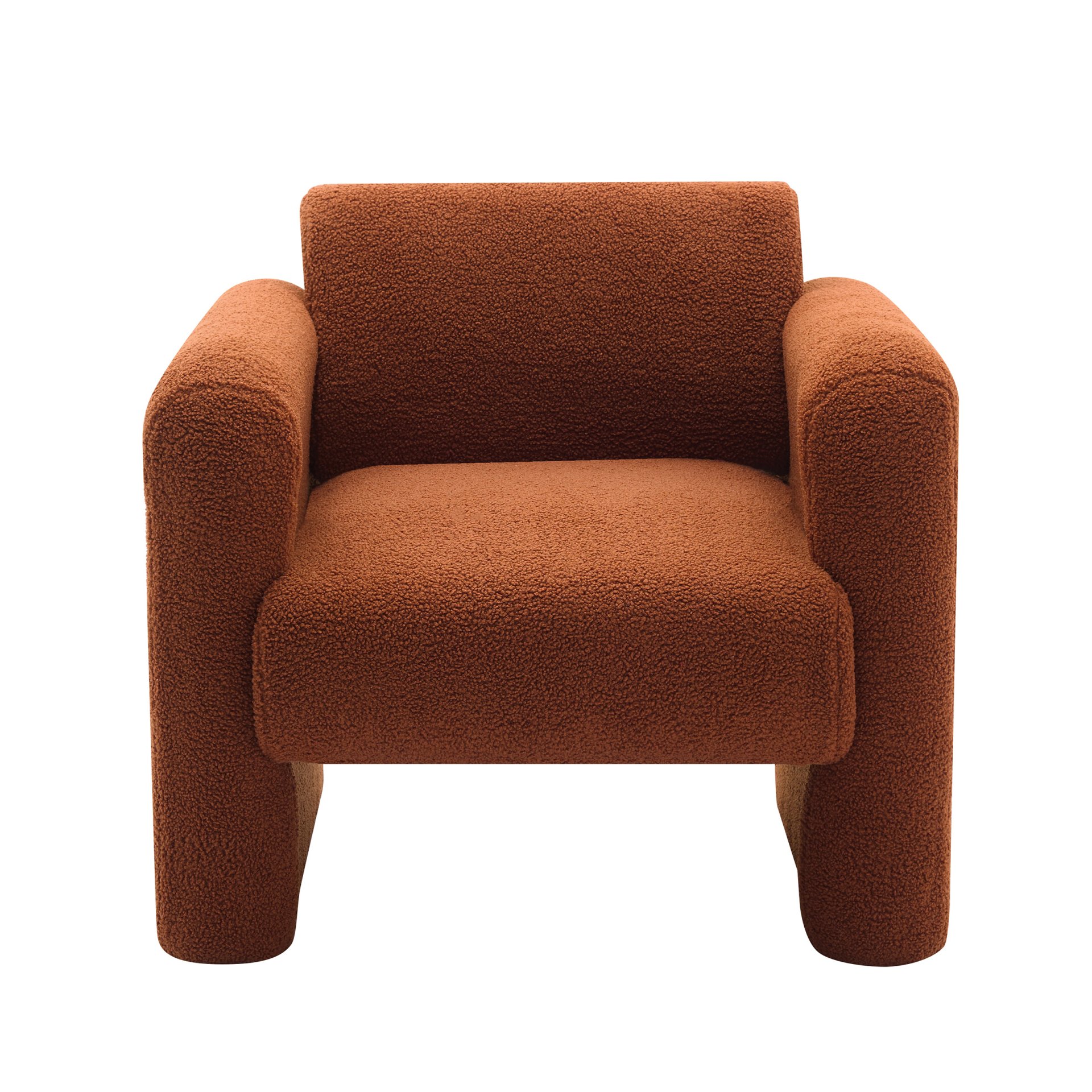 Modern Accent Chair Upholstered Comfy Reading Arm Chair Lambskin Sherpa Fabric - Burnt Orange - Image 13