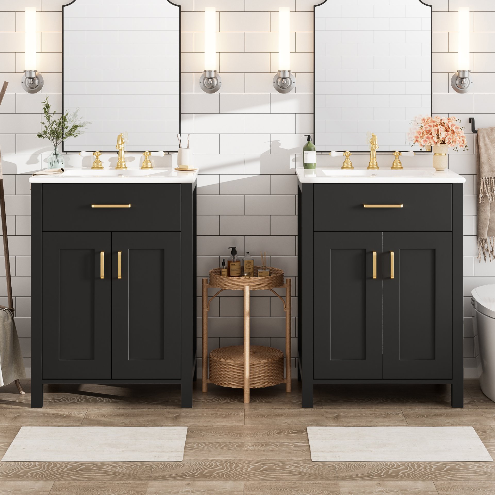 Bathroom Vanity With Sink, Soft Close Doors, Flip Drawer, U Shaped Shelves - Black - Image 7