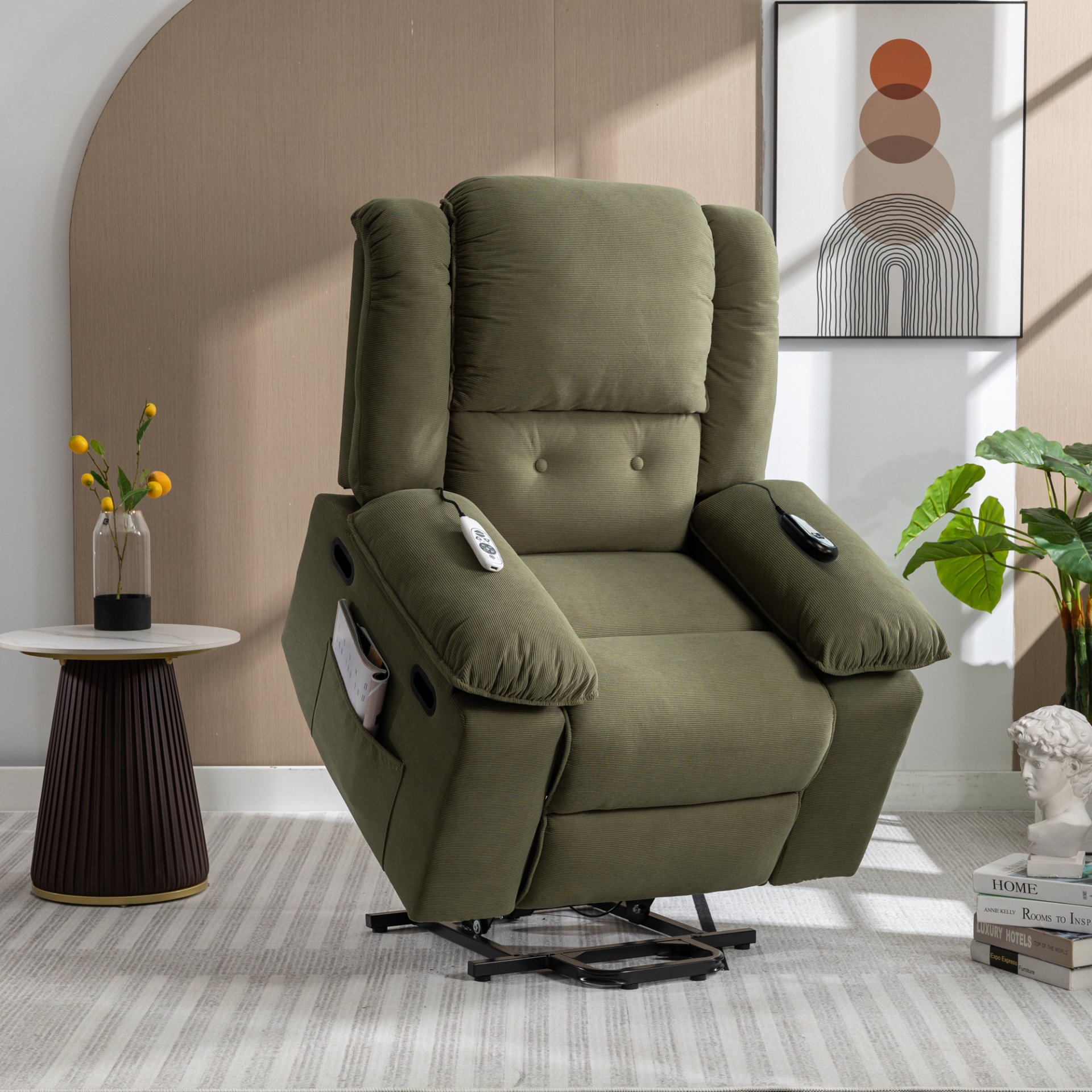 Massage Recliner, Power Lift Chair & Adjustable Massage And Heating Function, Recliner Chair With Infinite Position And Side Pocket For Living Room - Green - Image 9