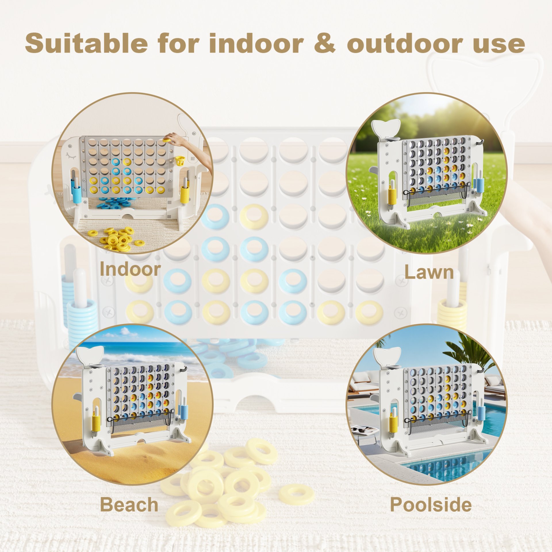 4 To Score Giant Game Set With Mesh Bag & Jumbo Connect 4 - White / Gray - Image 7