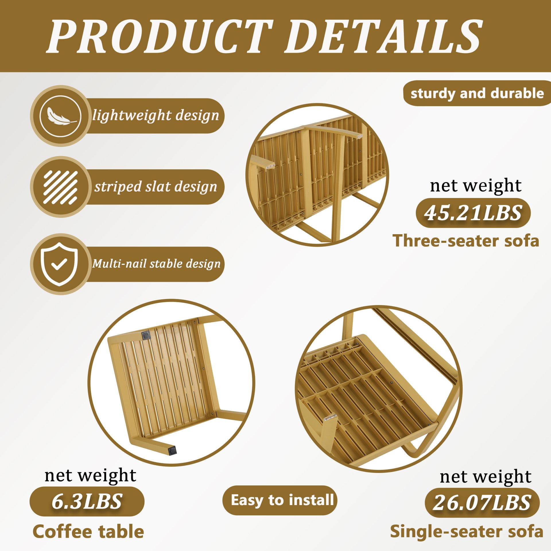 5 Piece Indoor / Outdoor Furniture Set 3 Seater Sofa, 2 Chairs And 2 Coffee Tables, Waterproof And Durable - Brick Yellow - Image 15