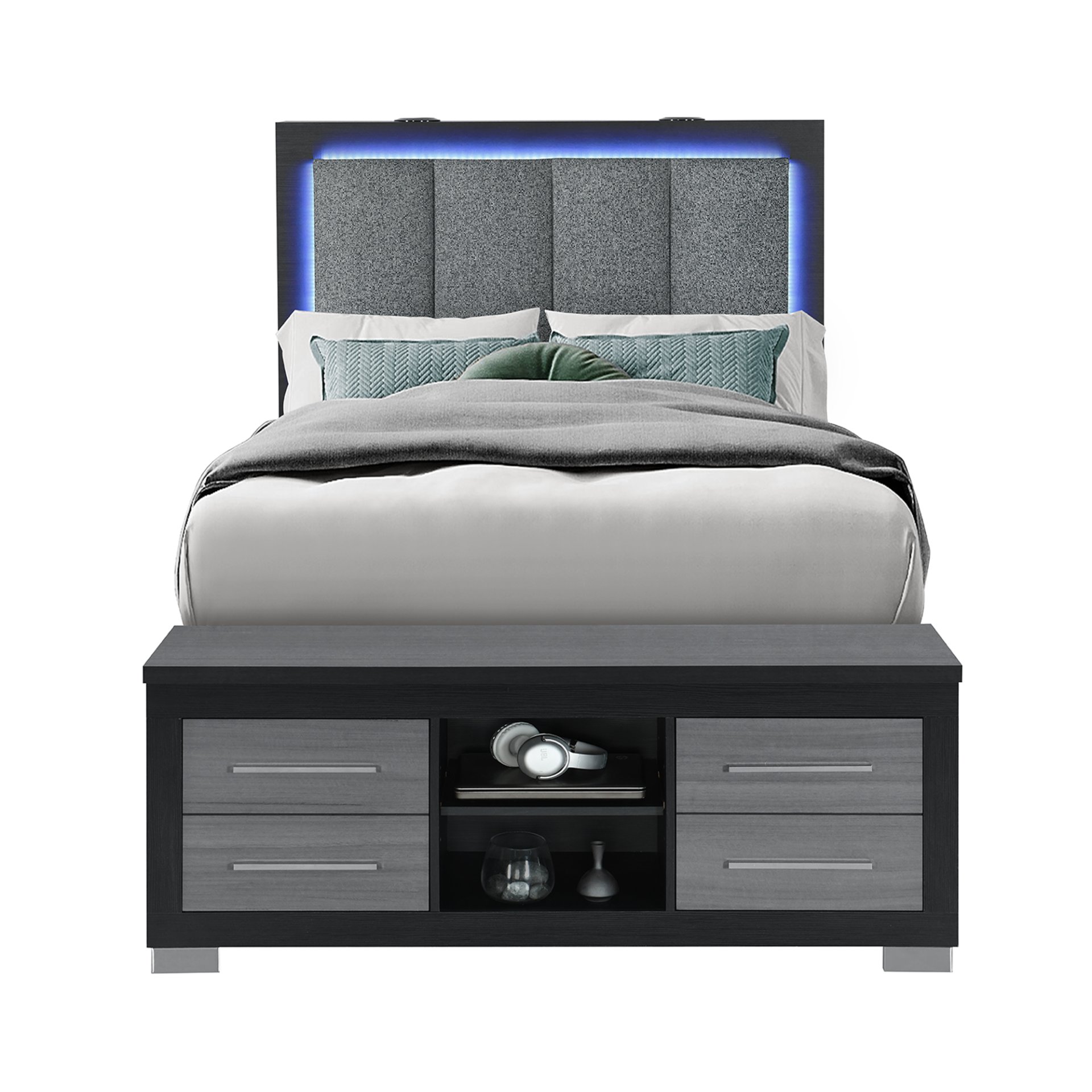 Messa - Full Bed With Bookcase Headboard And Storage - Black / Gray - Image 4