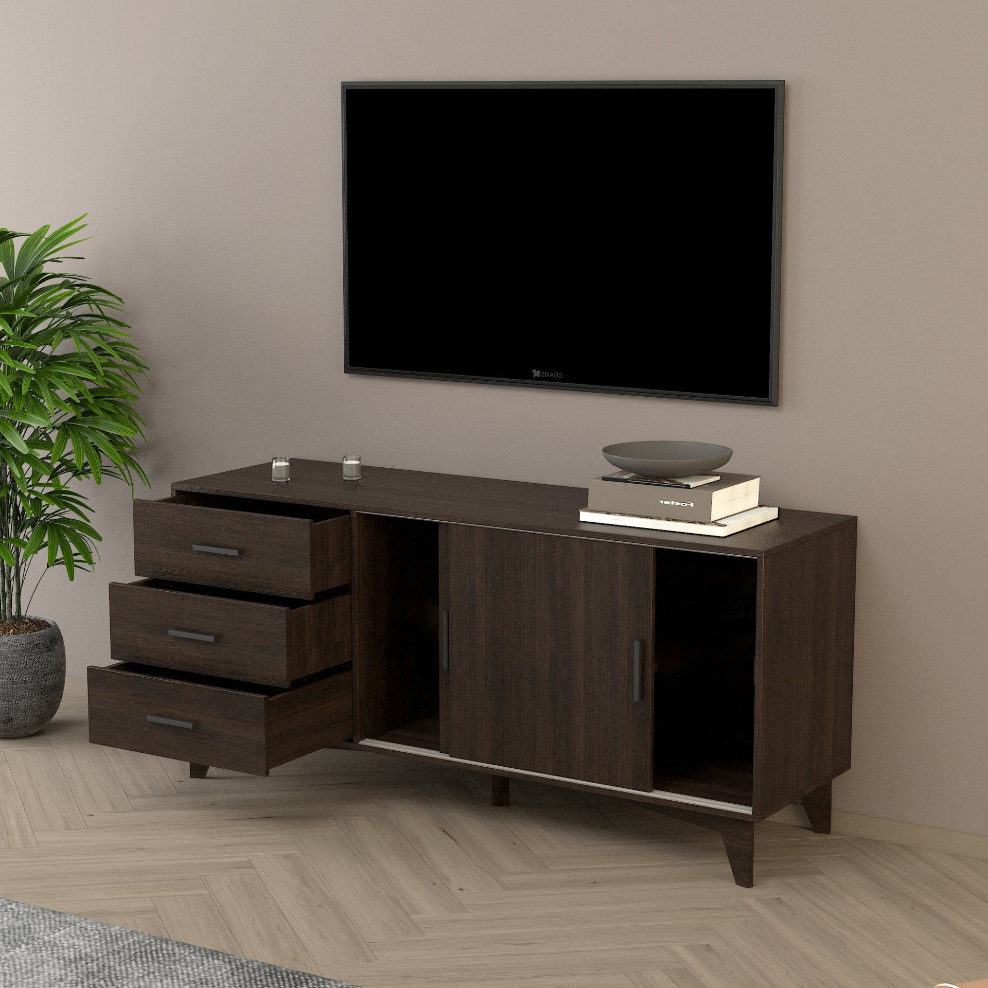 Parker - TV Stand With Sliding Doors And Drawers - Dark Brown - Image 2