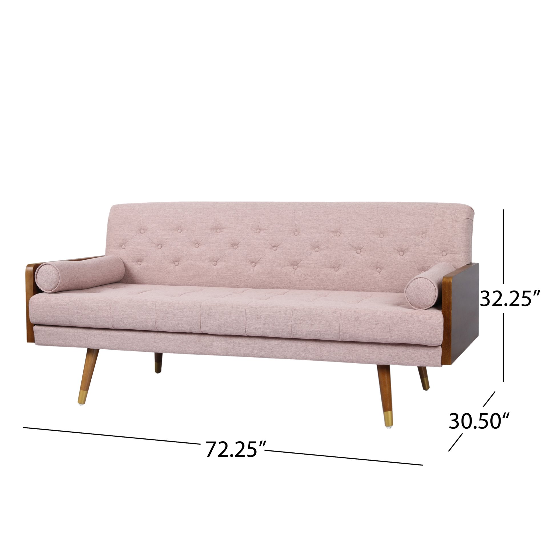 Aidan - Mid Century Modern Tufted Fabric Sofa - Blush - Image 3