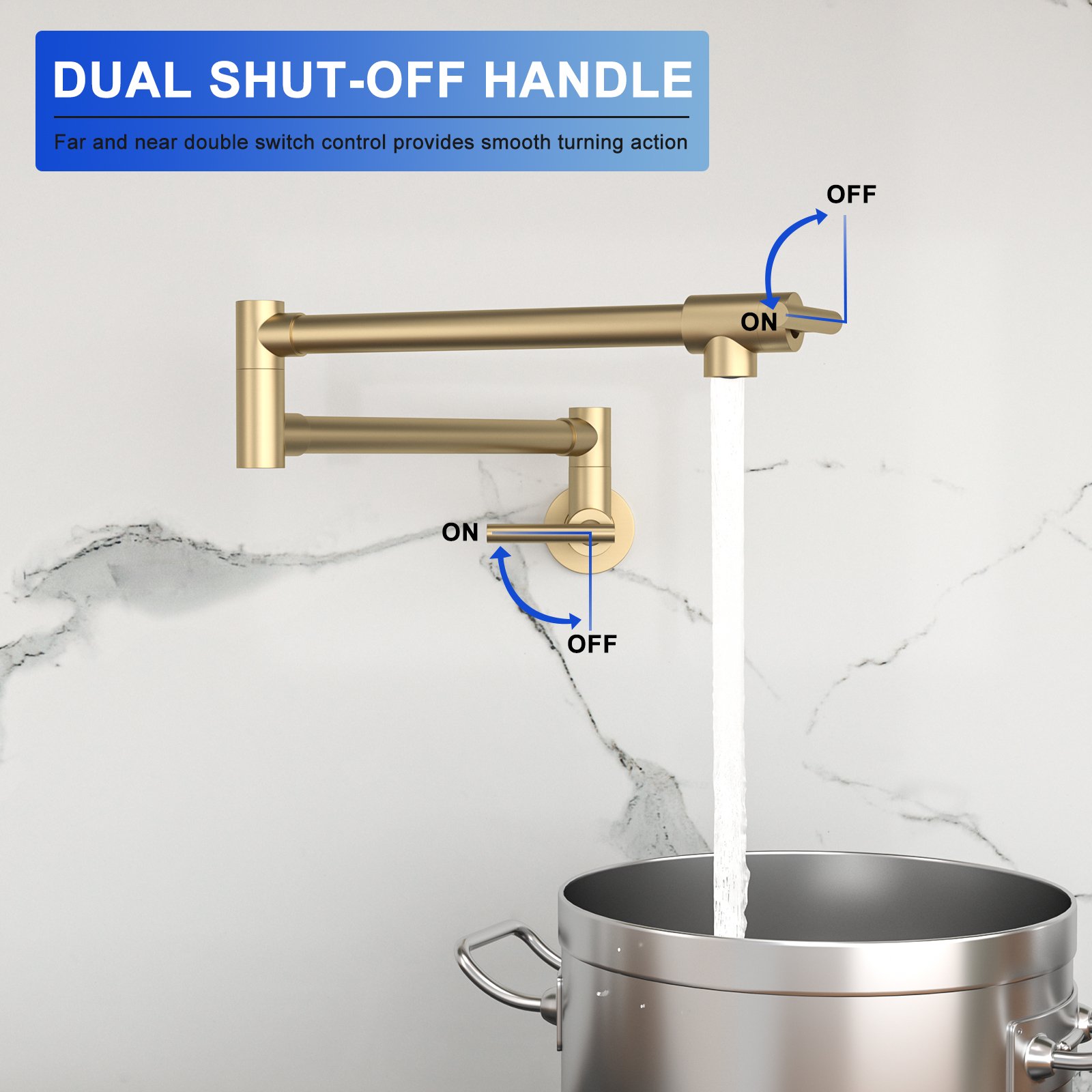 Modern Design Pot Filler Faucet Wall Mount Kitchen Sink, Folding Stretchable - Gold - Image 4