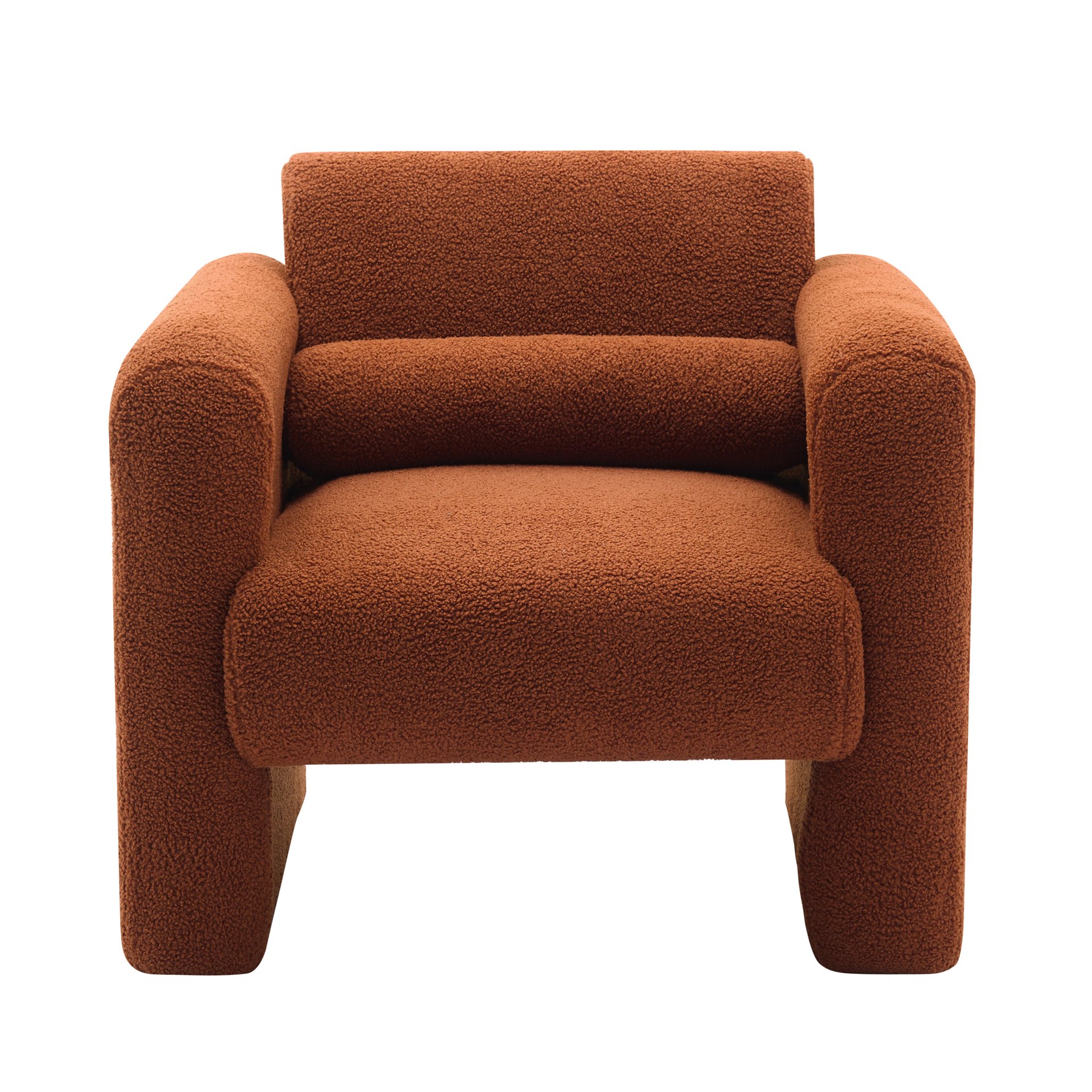 Modern Accent Chair Upholstered Comfy Reading Arm Chair Lambskin Sherpa Fabric - Burnt Orange - Image 11