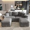 3 Seat Sofa, Deep Seat Couches With Soft Pillows And 2 Ottomans, Convertible Sofa Lounge Chair, For Living Room - Gray - Image 16