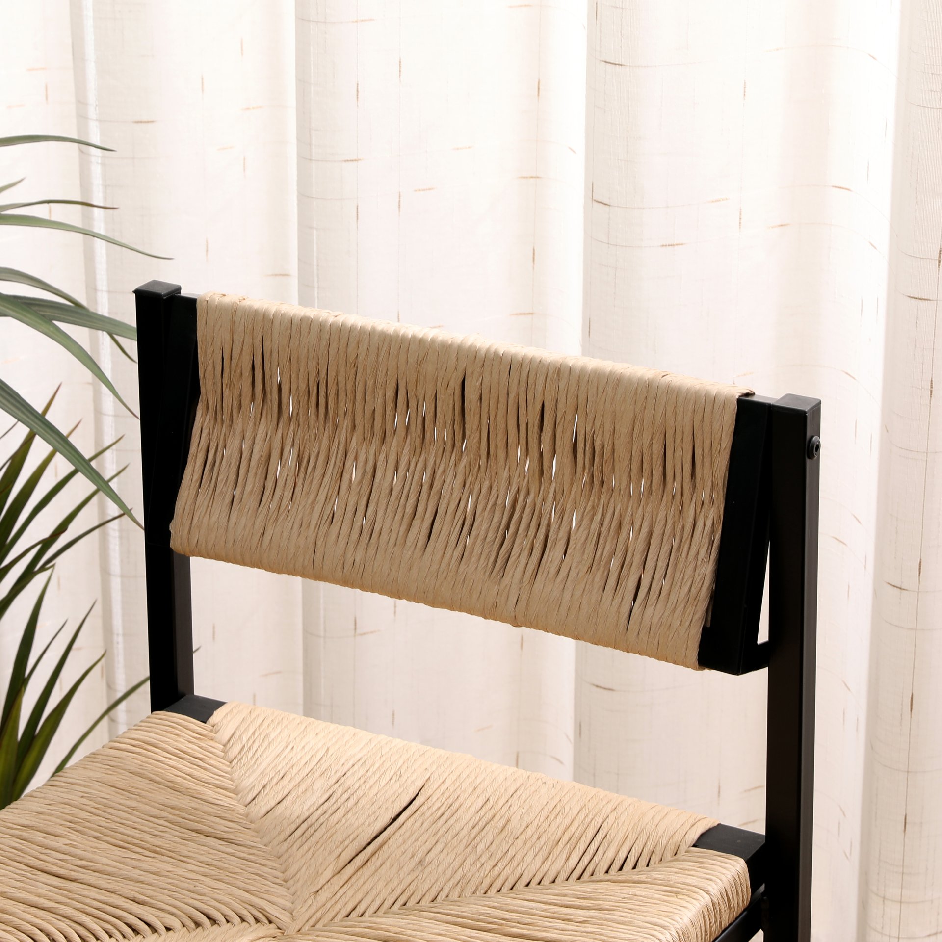 Bar Stools (Set of 2) Paper Rope Weave Dining Chairs With Back Hand Weave Stools For Kichen Island, Bar & Counter - Honey - Image 13