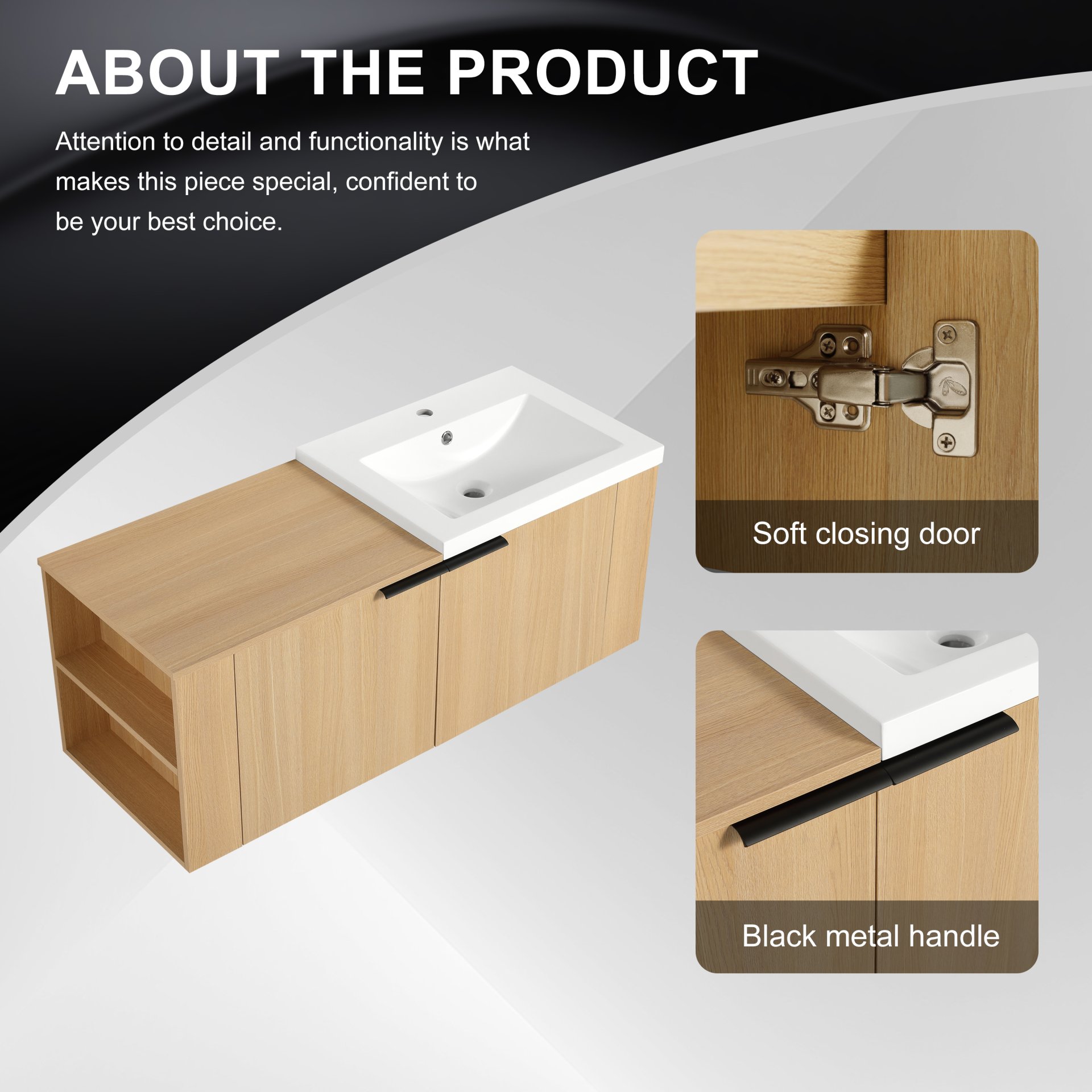 Modern Bathroom Vanity Sink Combo With Ample Storage - Oak - Image 6