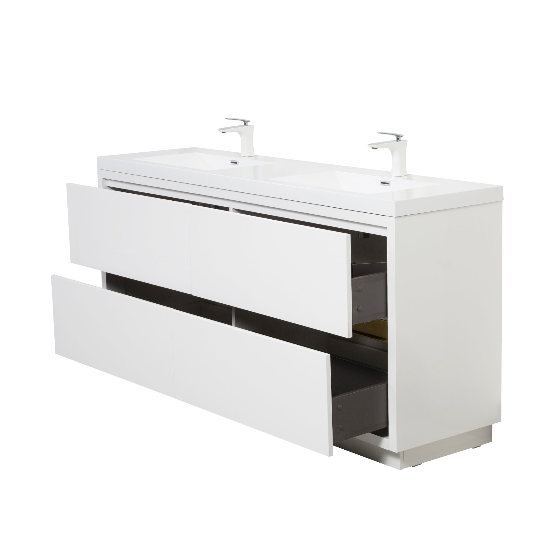 Freestanding Bathroom Vanity With Sink, Bathroom Storage Vanity Cabinet With Stone Resin Countertop And Soft Close Drawers - Glossy White - Image 12