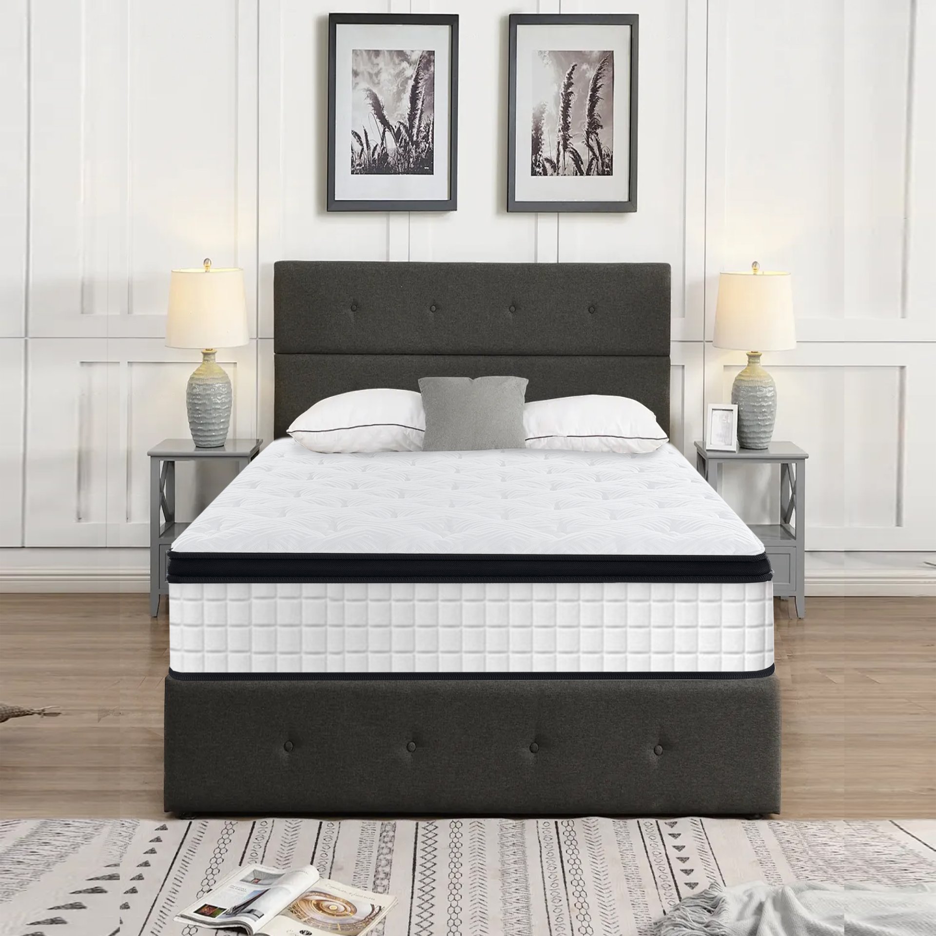12" Twin Size Hybrid Mattress Individual Pocket Spring 7 Zoned Memory Foam Knitted Cover With - White - Image 2
