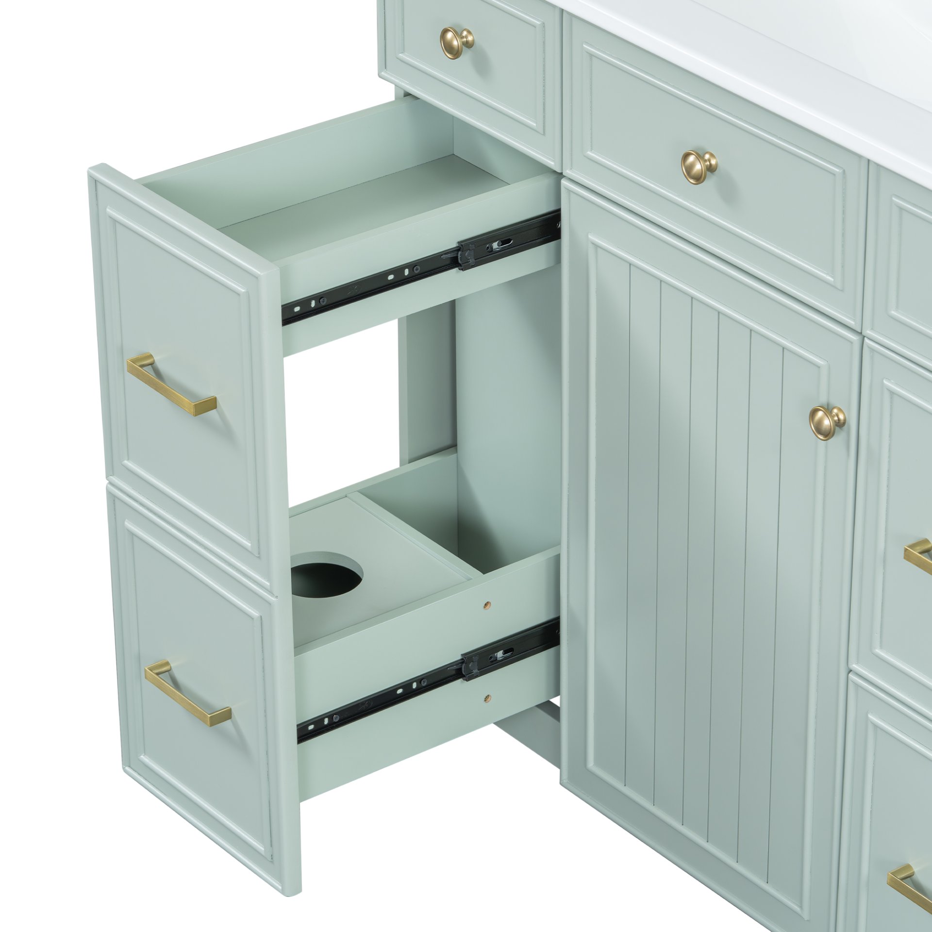 36" Bathroom Vanity With Sink, Soft Close Doors, Adjustable Shelves, And Hairdryer Storage - Green - Image 17