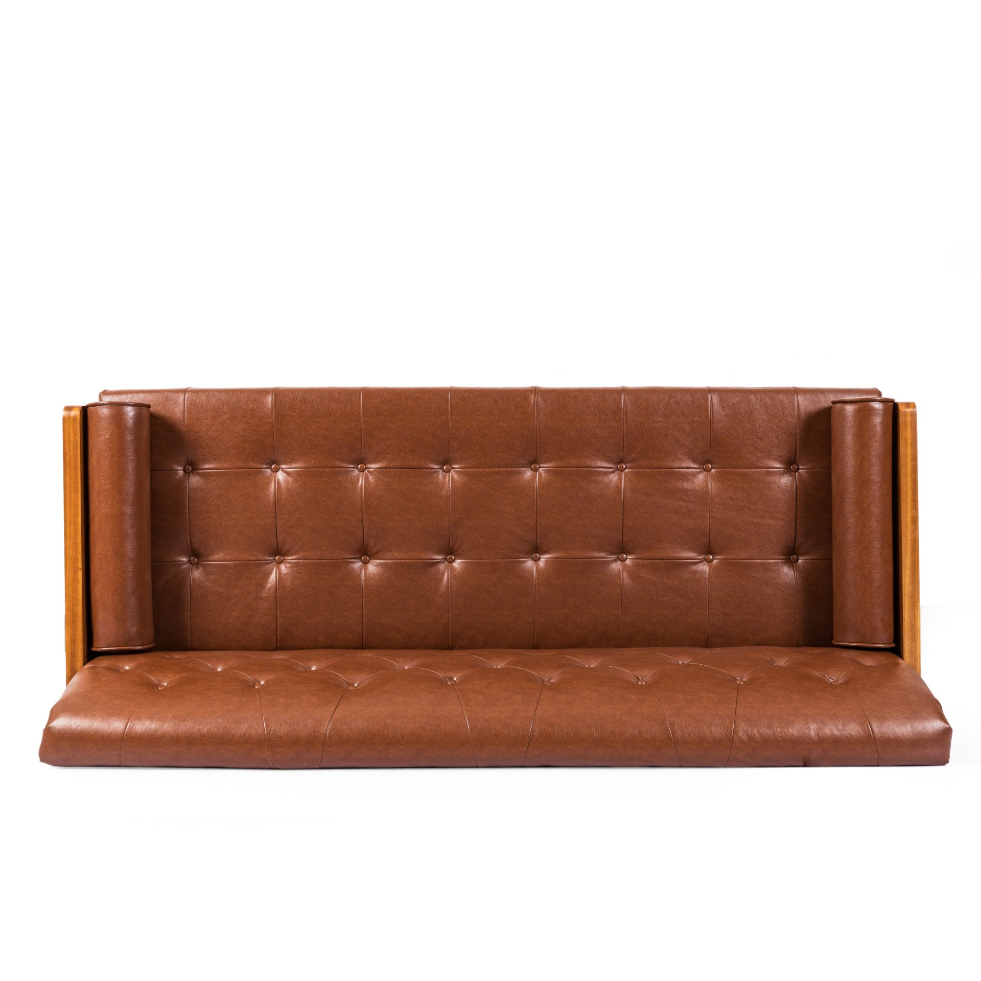 Adelaide - Mid Century Modern Tufted Sofa With Rolled Accent Pillows - Light Brown - Image 8