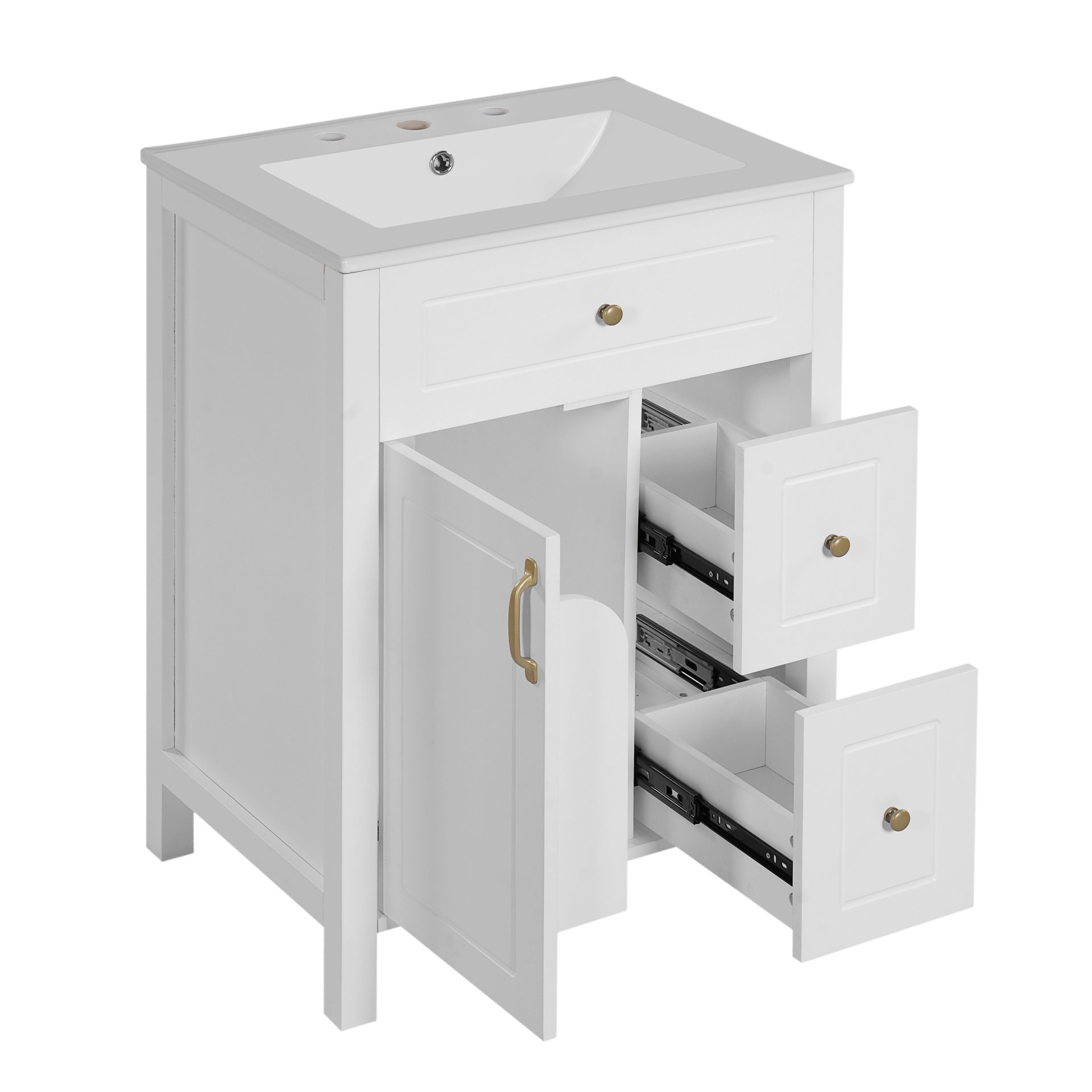 Bathroom Vanity With Sink, Soft Close Doors And Drawers, Double Storage Racks - White - Image 14