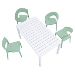 4 Piece Set Of Color Block Designed Single Chairs With Long Table - Haze Green / White