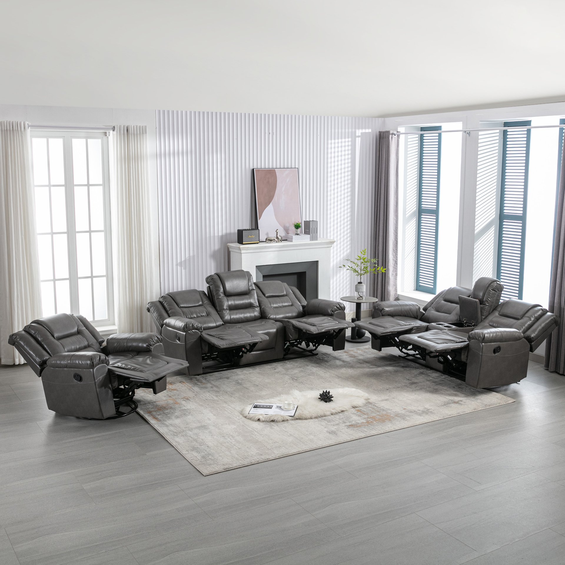 Home Theater Recliner Set Manual Recliner Chair With Wide Armrest, Two Built-In Cup Holders For Living Room - Gray - Image 6
