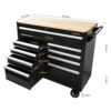 9 Drawer Multifunctional Steel Tool Cart With Wheels And Wooden Top - Black - Image 3