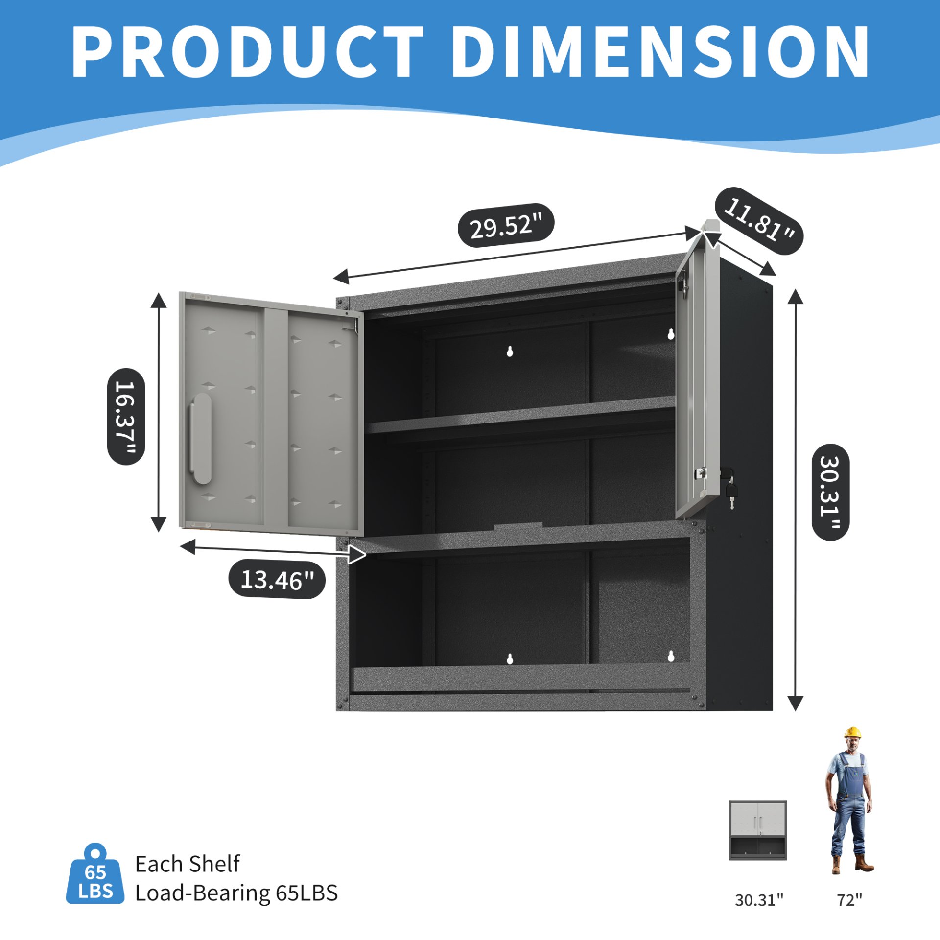 Metal Wall Mounted Tool Storage Cabinet With Locking Door, 1 Shelf, Metal - White - Image 3