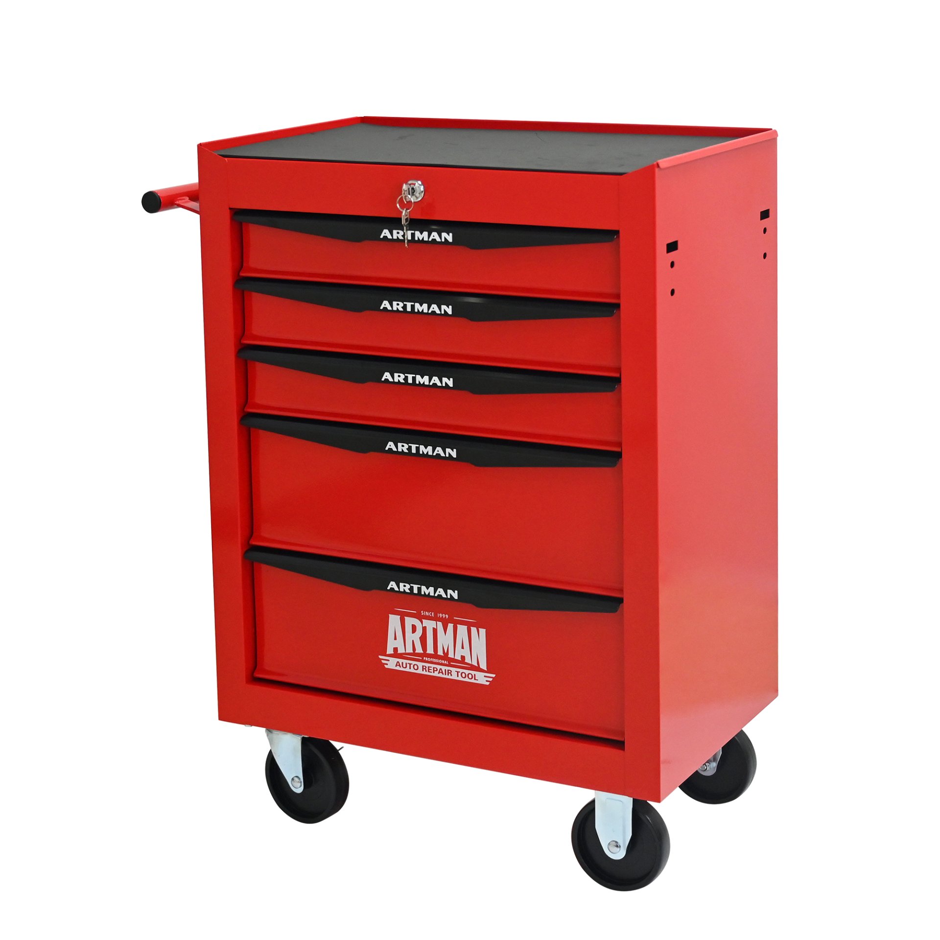 Rolling Metal Tool Chest With 5 Drawers, 20" Steel Storage Cabinet With Ball Bearing Slides - Red / Black - Image 12