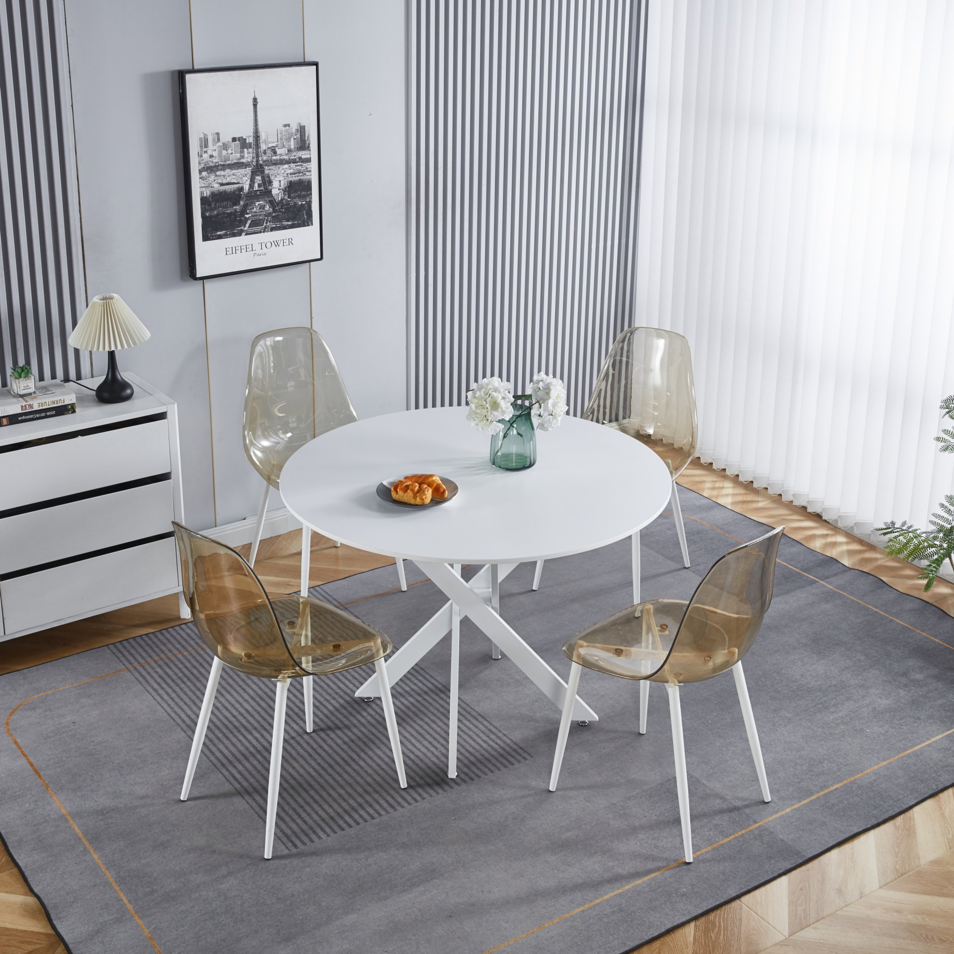Table Mid-Century Dining Table For 4 - 6 People With Round Table Top, Pedestal Dining Table, End Table Leisure Coffee Table, Cross Leg - White - Image 2