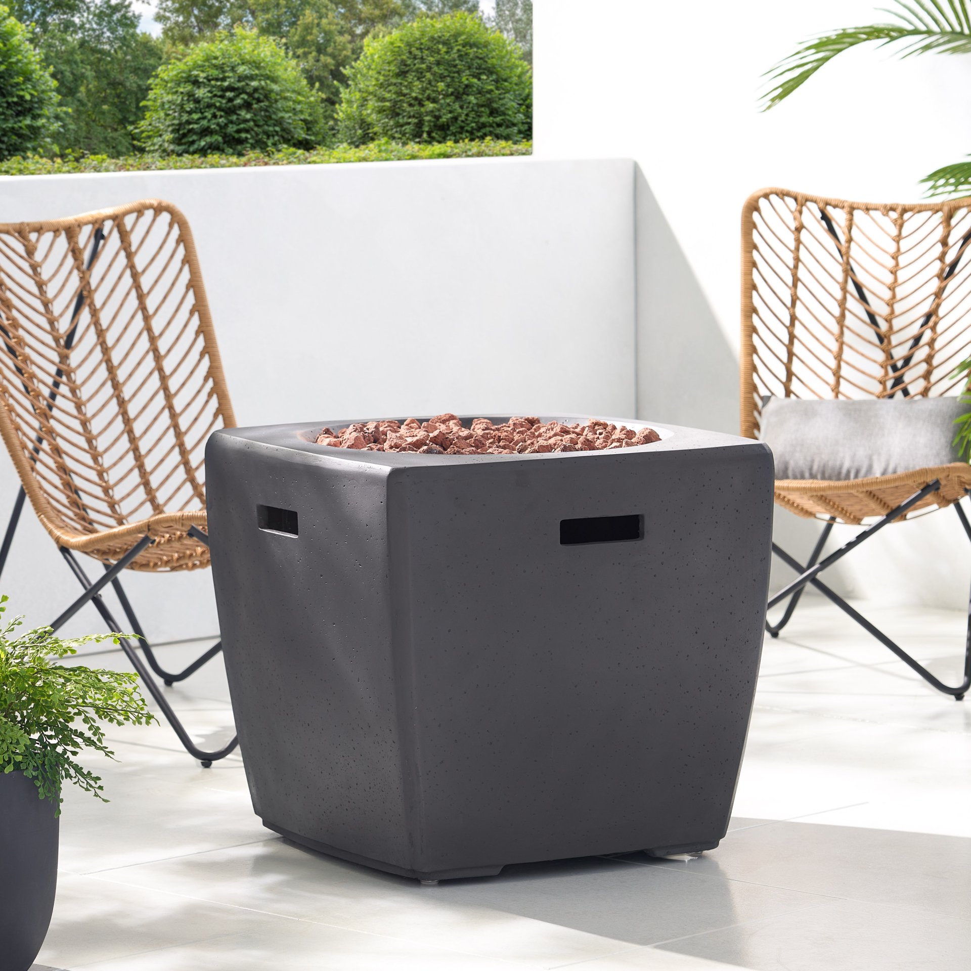 Outdoor Lightweight Concrete Square Fire Pit 40, 000 Btu With Built In Tank Storage - Dark Gray - Image 9