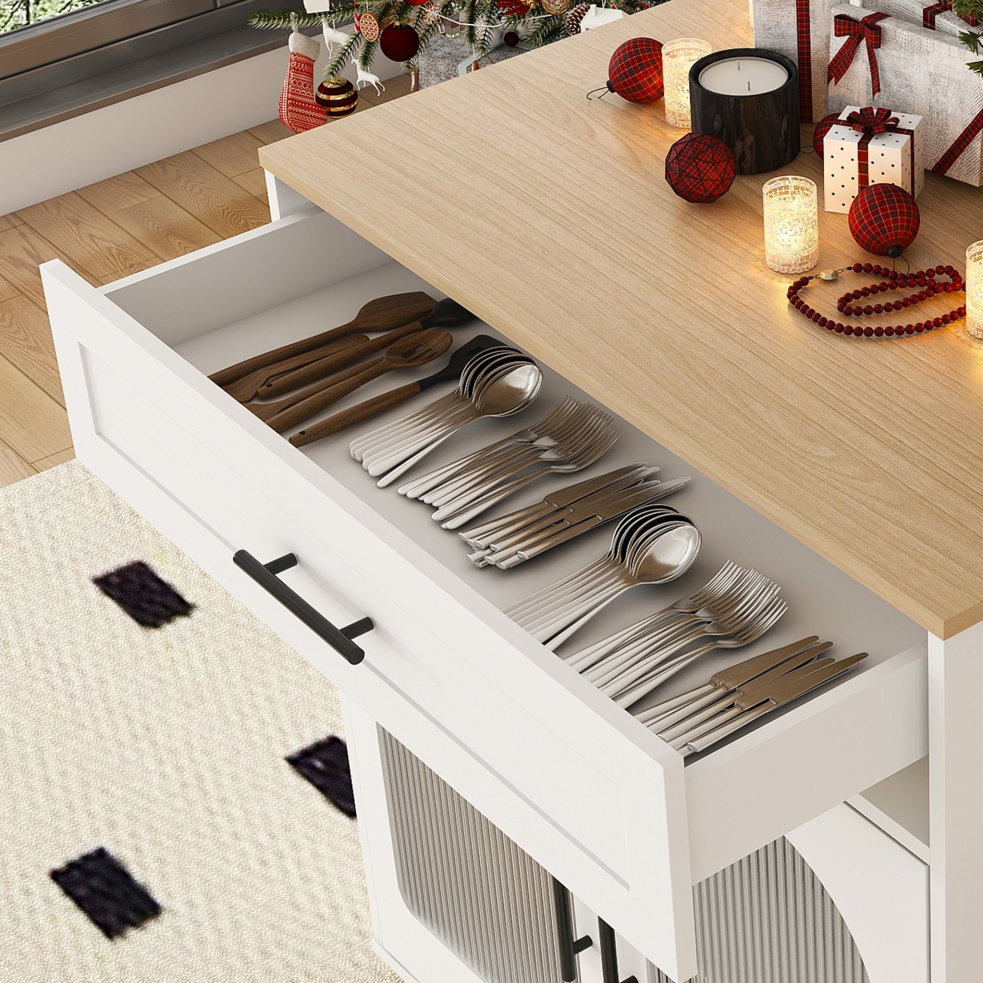 Expandable Kitchen Island With Dining Table - White - Image 15