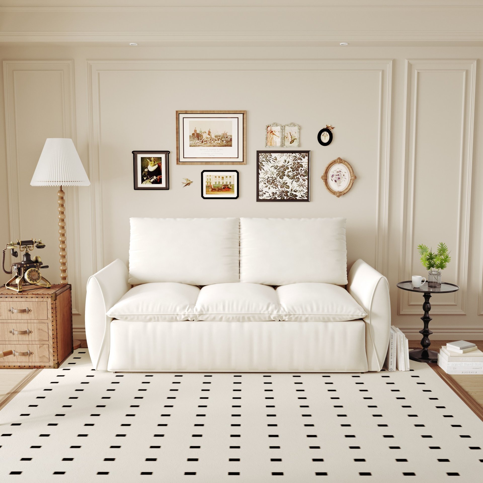 Pull Out Sofa Bed, 3 Seat Convertible Sleeper Sofa With 2 In 1 Pillow And Blanket Set Multifunctional Velvet Loveseat Bed - Beige - Image 4