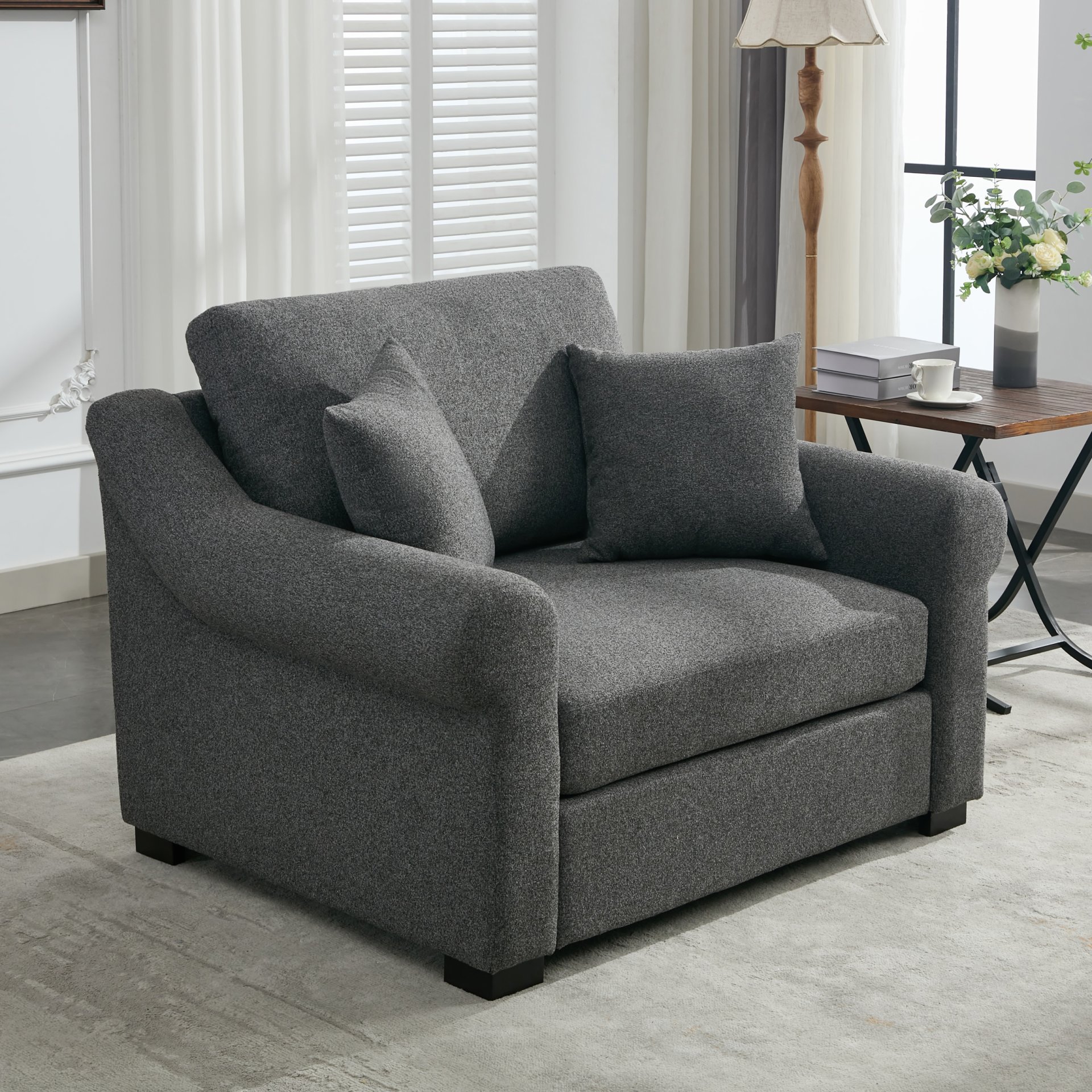 Modern Chenille Oversized Armchair, Chair And A Half, Single Sofa For Bedroom, Living Room, Wide - Gray - Image 6