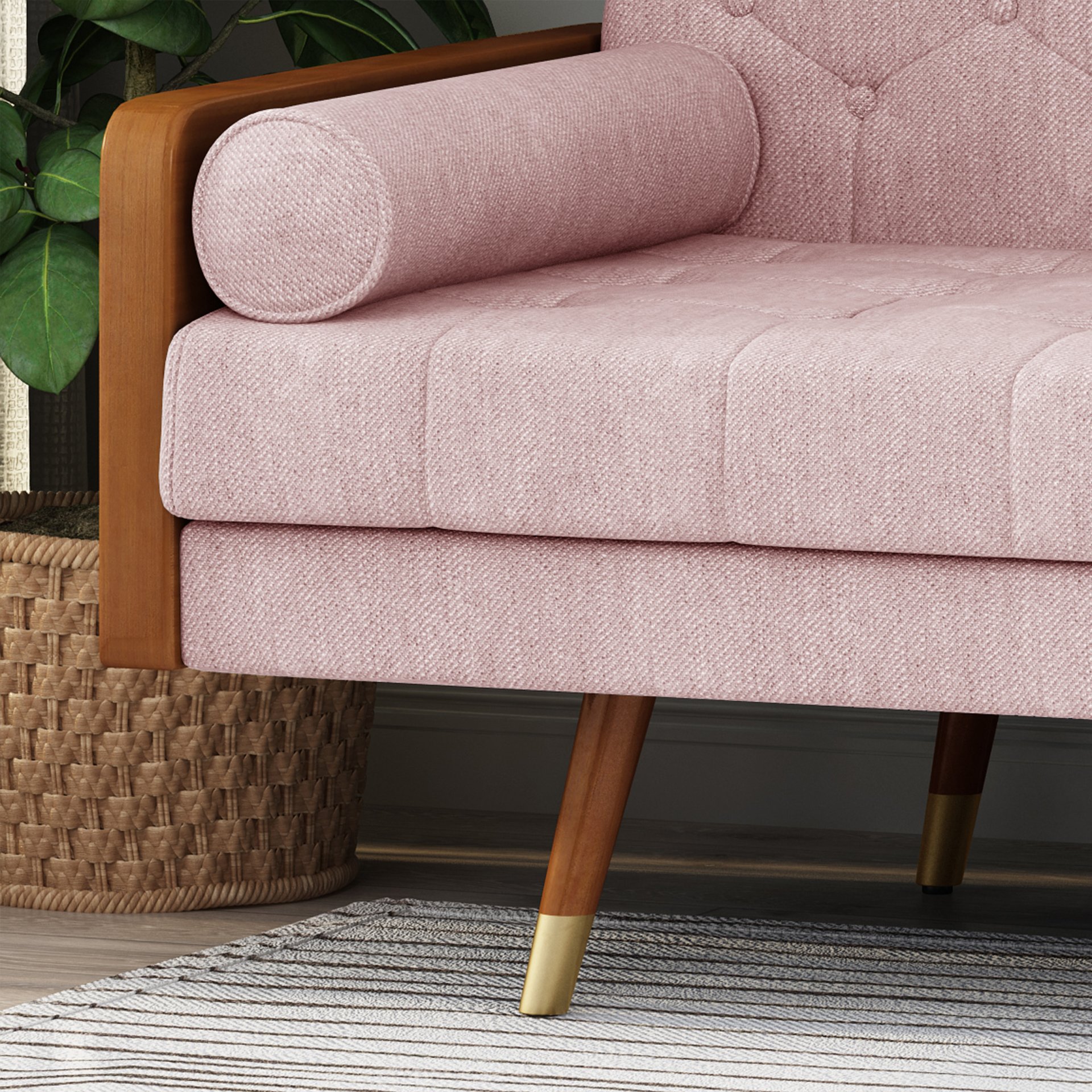 Aidan - Mid Century Modern Tufted Fabric Sofa - Blush - Image 7