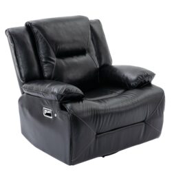 360° Swivel And Rocking Home Theater Recliner Manual Recliner Chair With A Led Light Strip For Living Room - Black
