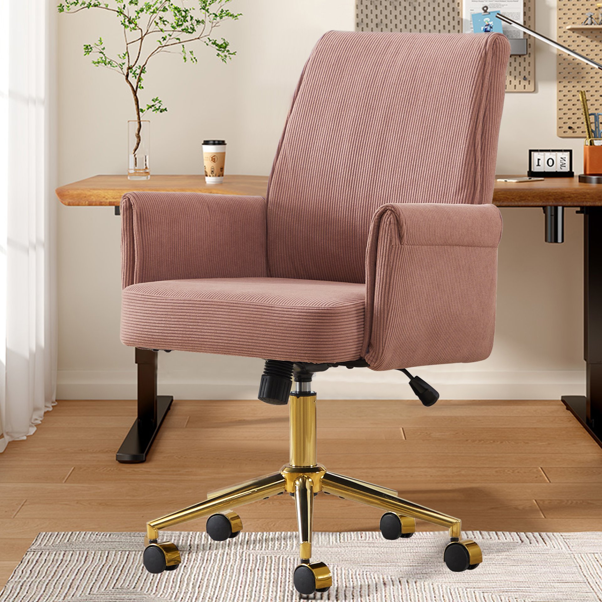 Ergonomic Mid Back Office Chair With Striped Fabric - Light Pink - Image 4