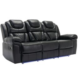 Home Theater Seating Manual Recliner Chair With Center Console And Led Light Strip For Living Room - Black