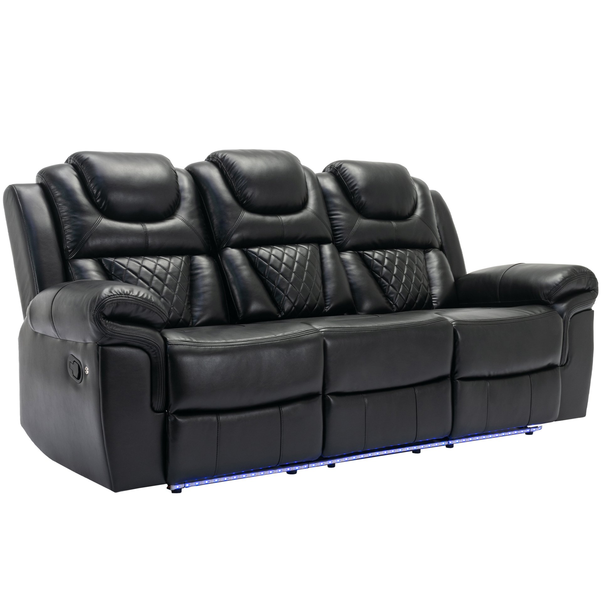 3 Pieces Recliner Sofa Sets Home Theater Seating Manual Recliner Chair With Center Console And Led Light Strip For Living Room - Black - Image 13