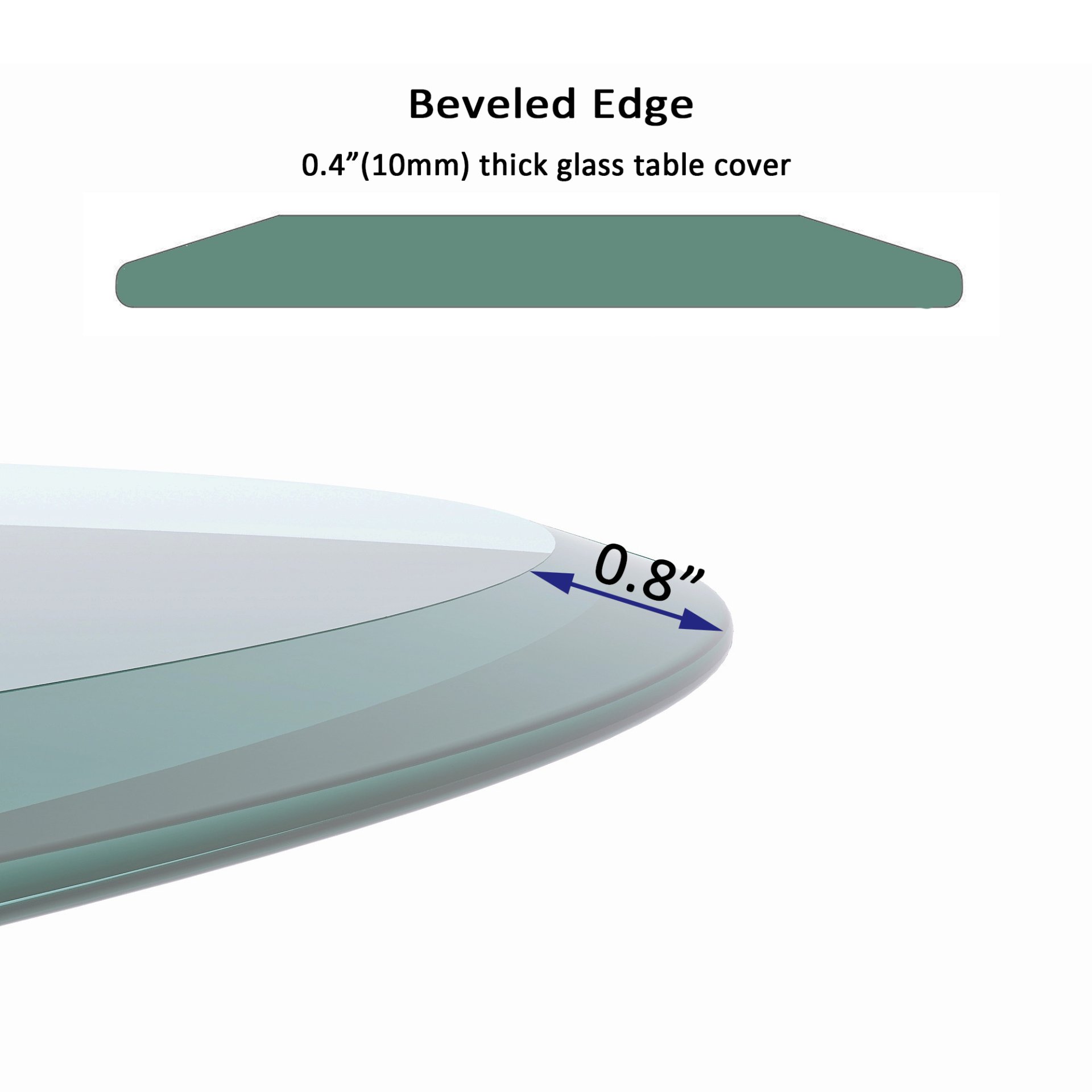 Round Tempered Glass Table Top Clear Glass, Thick Beveled Polished Edge - Black - Image 5
