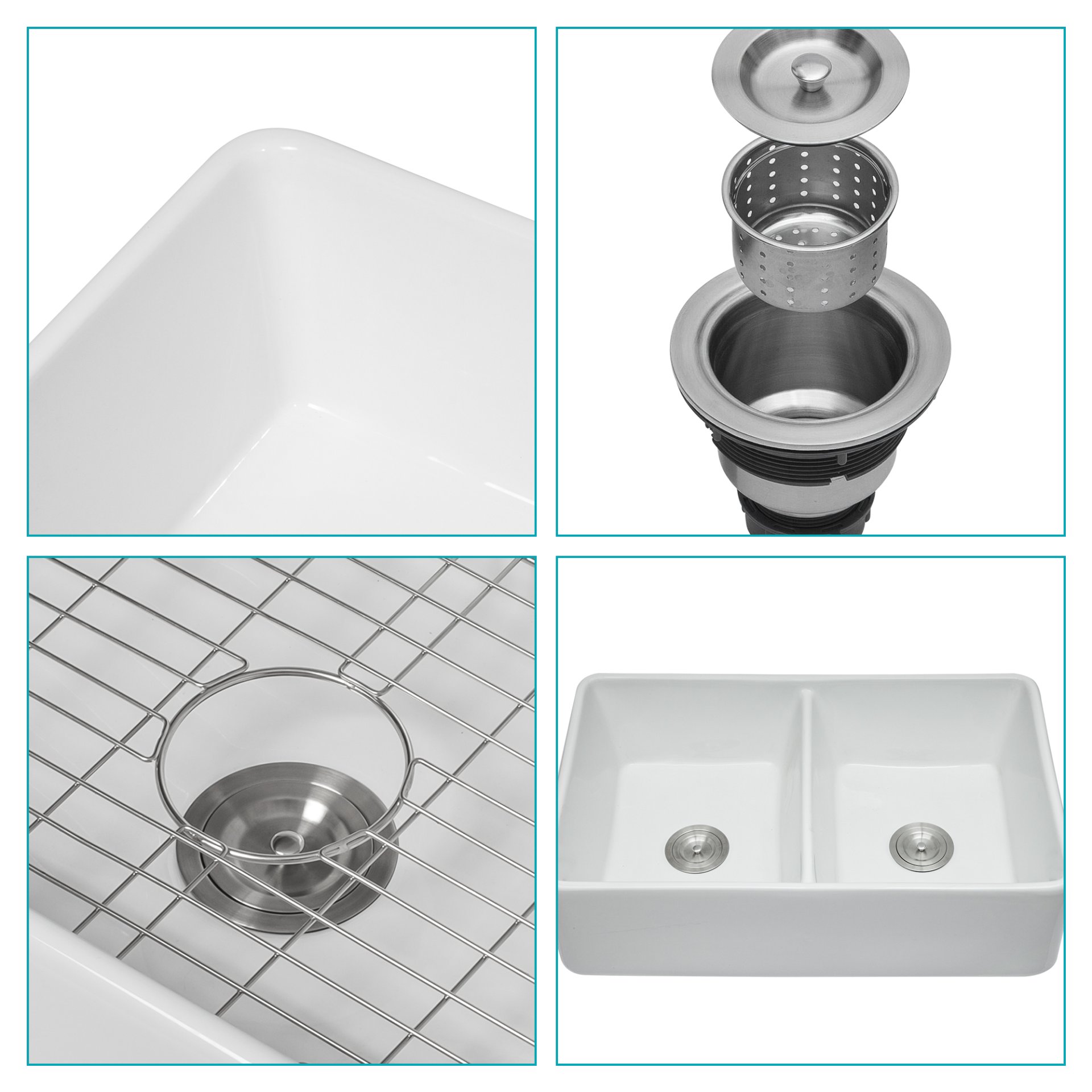 Double Bowl Apron Front Kitchen Sink 32", Sturdy And With Scratch Resistant - White - Image 7