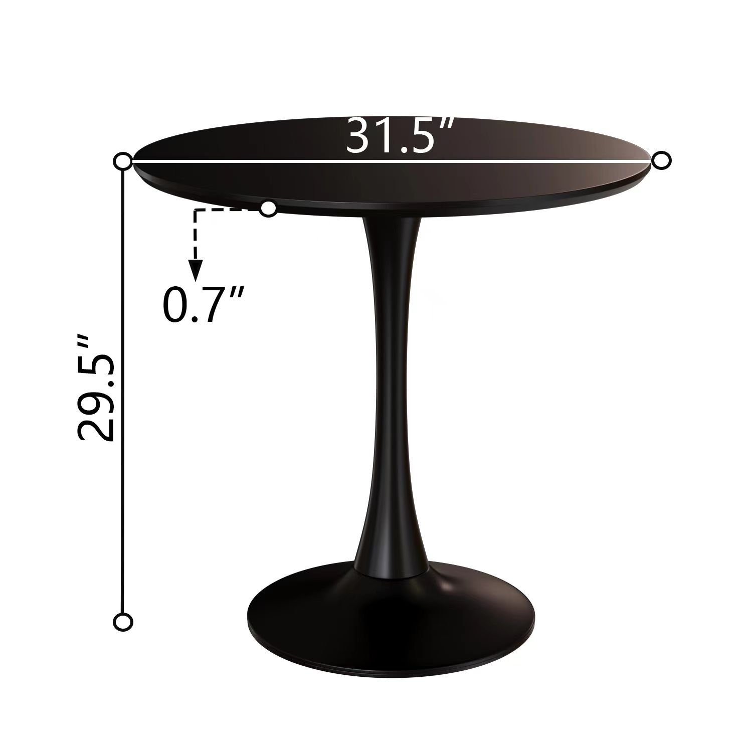 Mid Century Round Dining Table With Top & Pedestal Base For 2 - 4 People - Black - Image 3