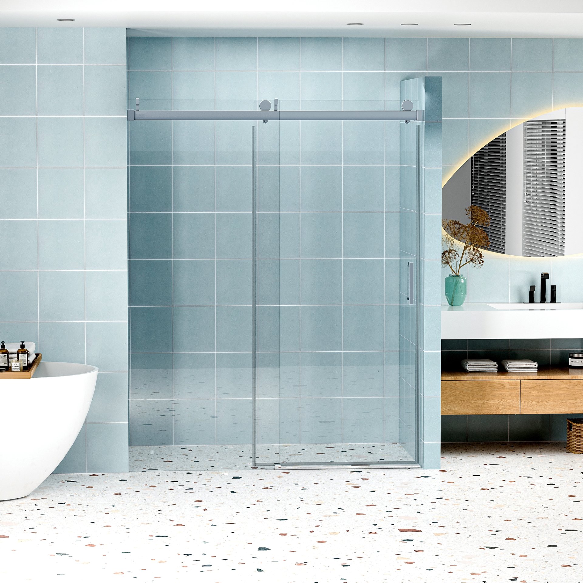 Frameless Soft Closing Shower Door, 1 / 4" (6Mm) Tempered Glass Single Sliding With Explosion Proof Coating - Chrome - Image 2