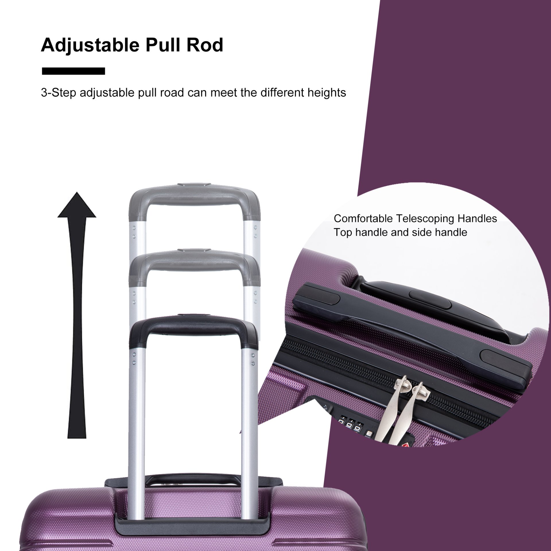Expandable 3 Piece Luggage Sets Pc Lightweight & Durable Suitcase With Two Hooks, Spinner Wheels, Tsa Lock, (21/25/29) - Dark Purple - Image 8