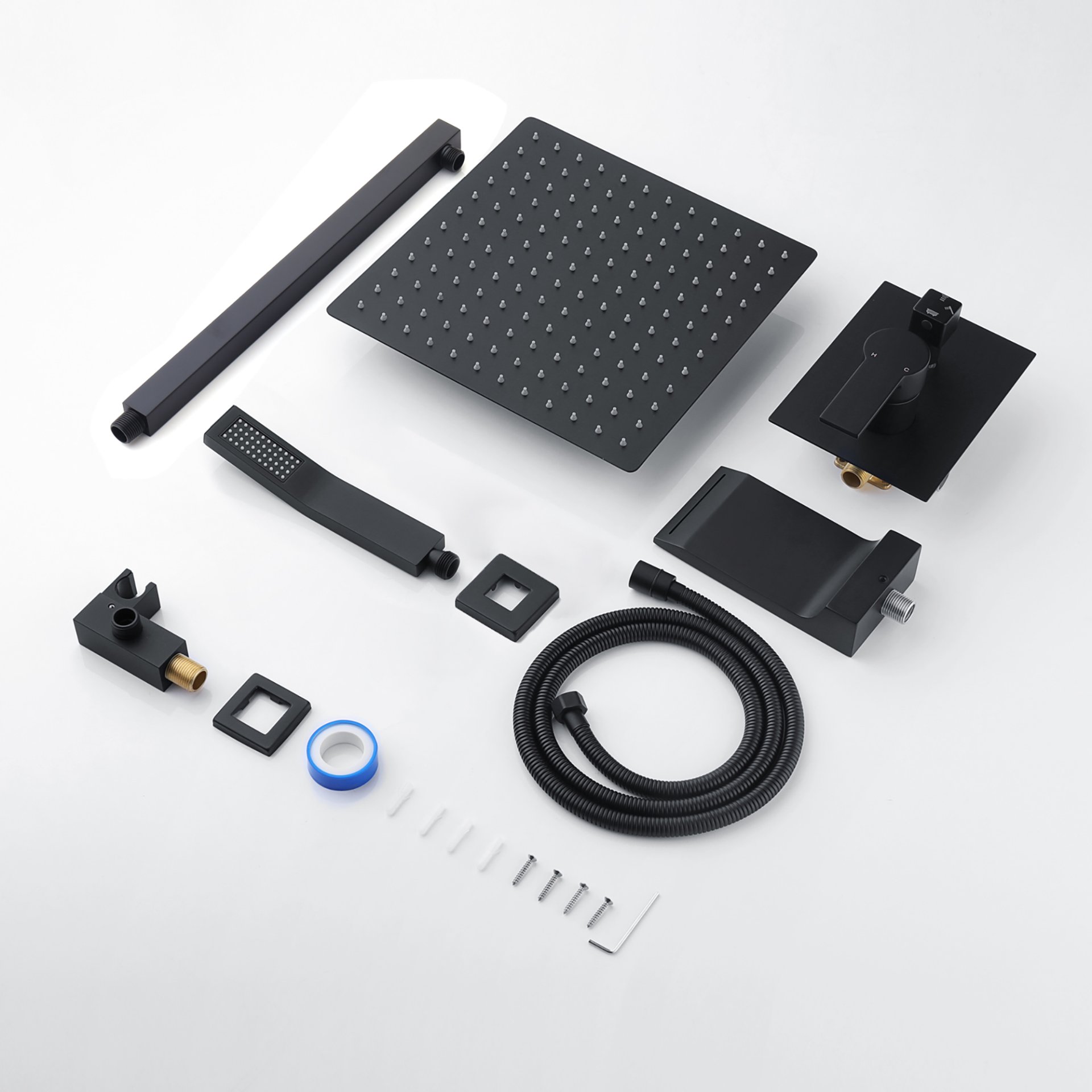 All Metal Tub Shower Faucet Set With 12" Rain Shower Head And Handheld Spray Combo, Wall Mounted - Matte Black - Image 4