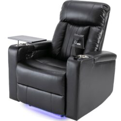 Premium Power Recliner & Storage Arms, Cupholders, Swivel Tray Table And Cell Phone Stand - Black
