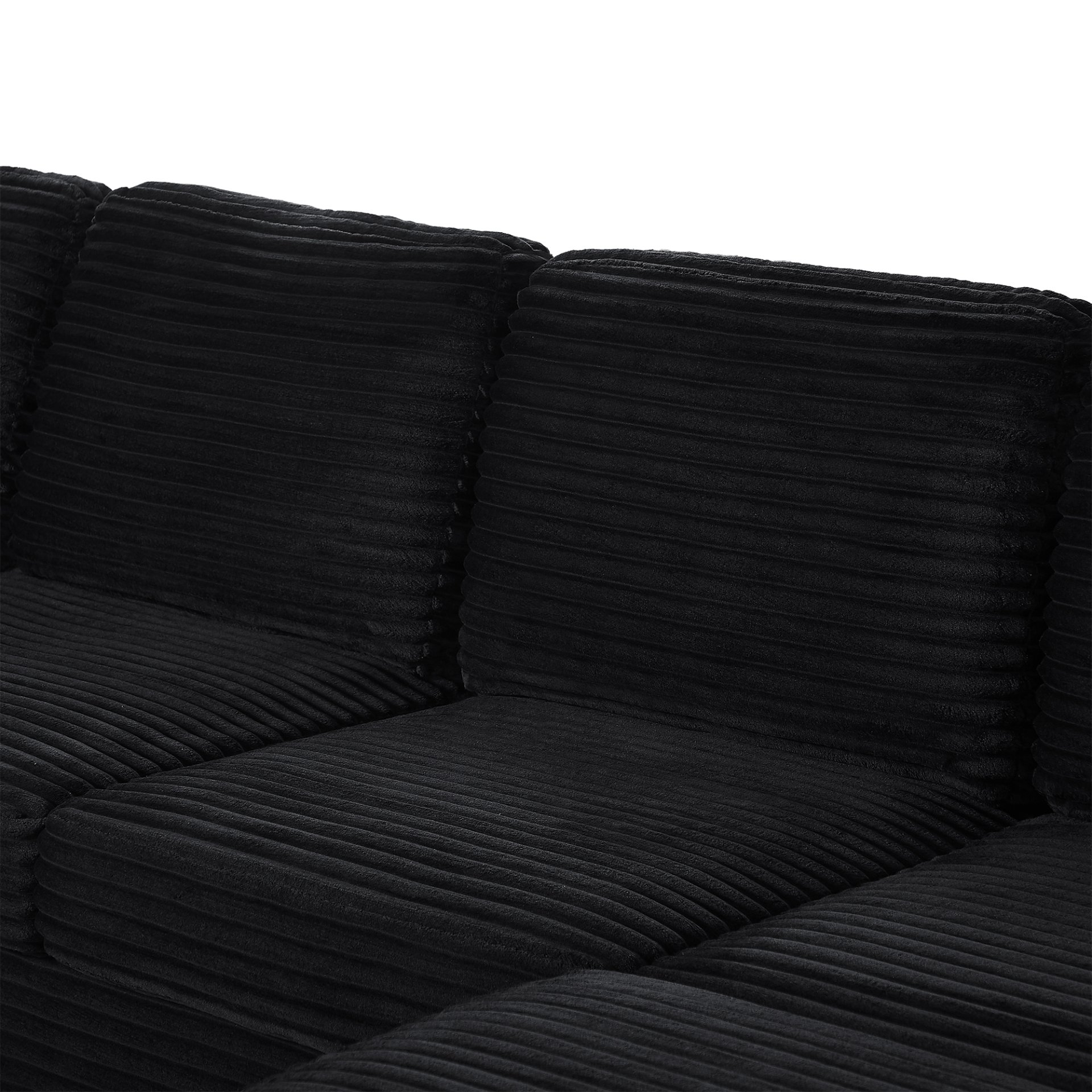 Upholstered U Shaped Sectional Sofa With Movable Ottoman And Side Storage Pockets - Black - Image 18
