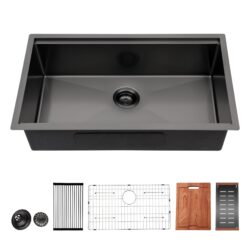 Workstation Kitchen Sink 33" X 19" X 10" Single Bowl Undermount 16 Gauge - Gunmetal Black