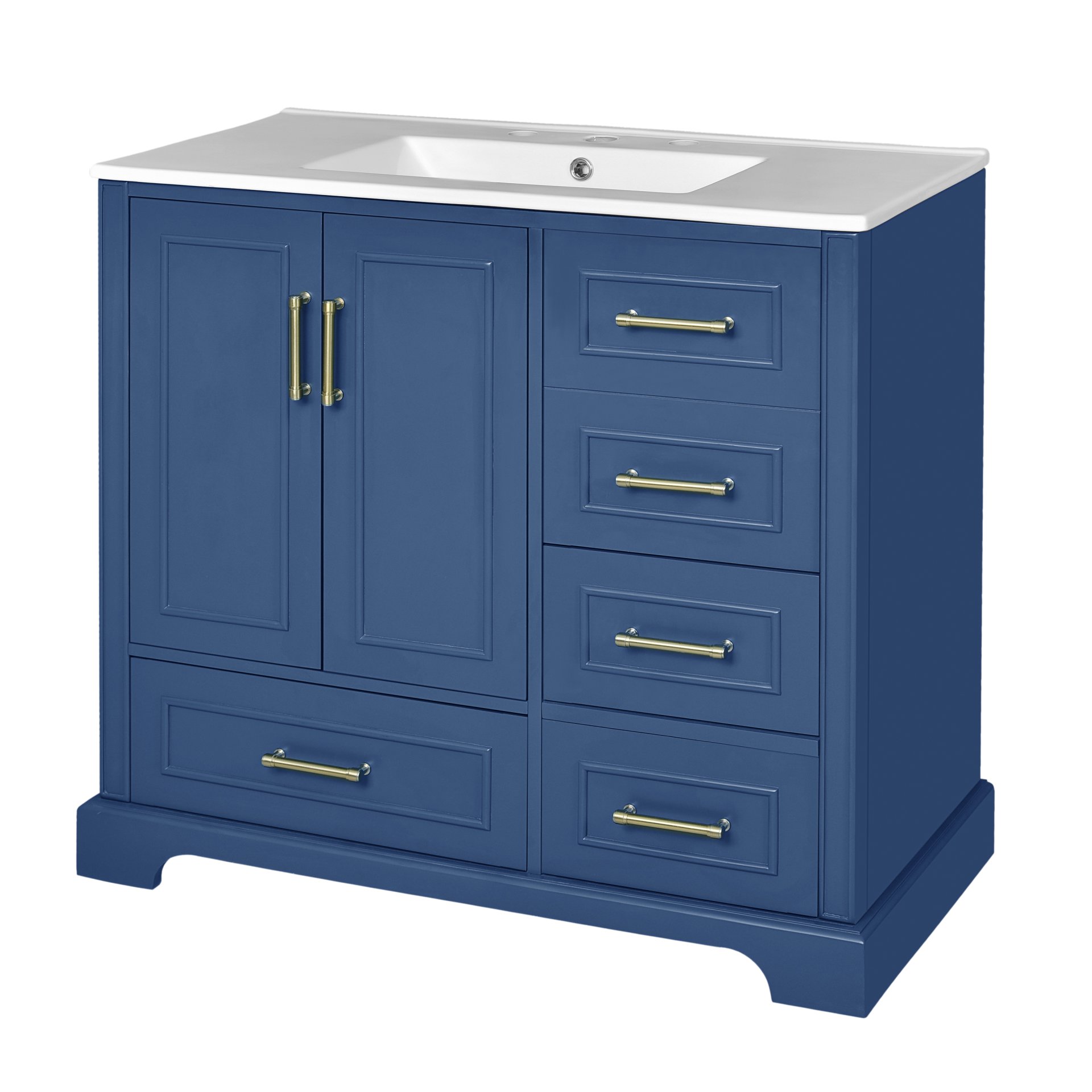 Traditional 36" Bathroom Vanity With Sink, Cabinet With Soft Close Doors And Drawers - Blue - Image 18