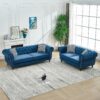 Chesterfield Sofa With Roll Armrest & Nailhead, 3 And 2 Seater - Blue - Image 10