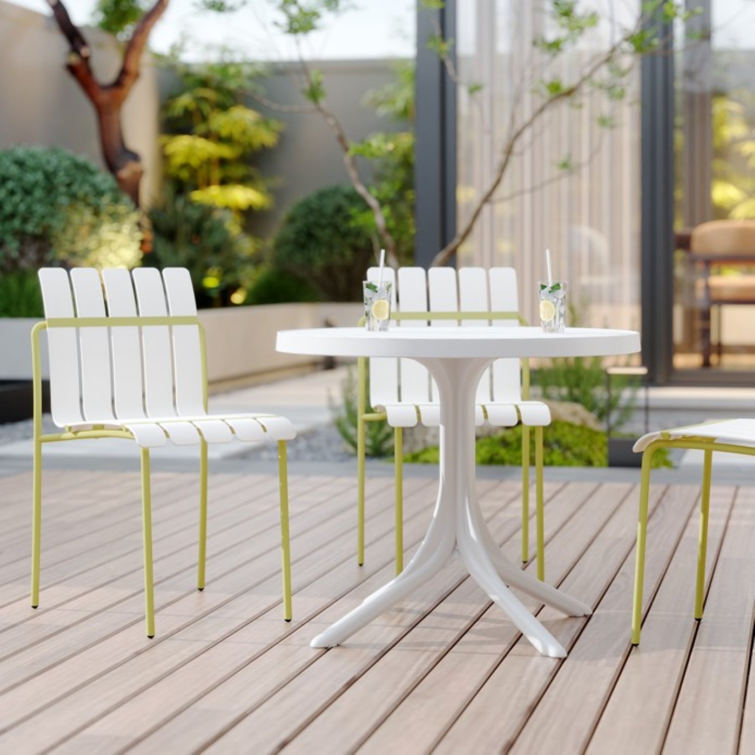 4 Piece Set Of Modern Color Block Designed Single Chairs, UV Resistant And Rust Proof - Grain Yellow / White - Image 13