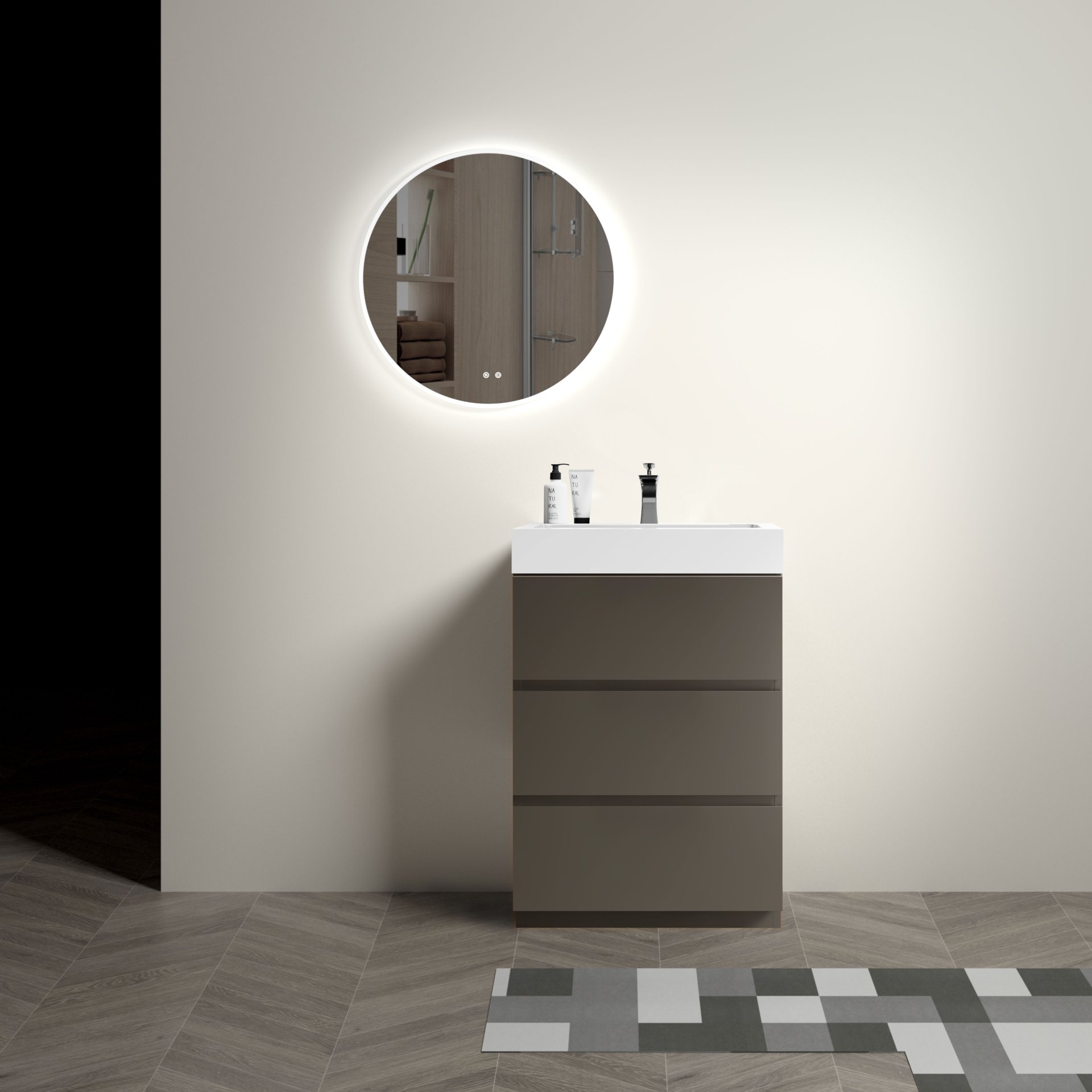 Alice - 24" Bathroom Vanity With Sink, Large Storage Freestanding Bathroom Vanity For Modern Bathroom, One-Piece Sink Basin Without Drain And Faucet - Gray / White - Image 6