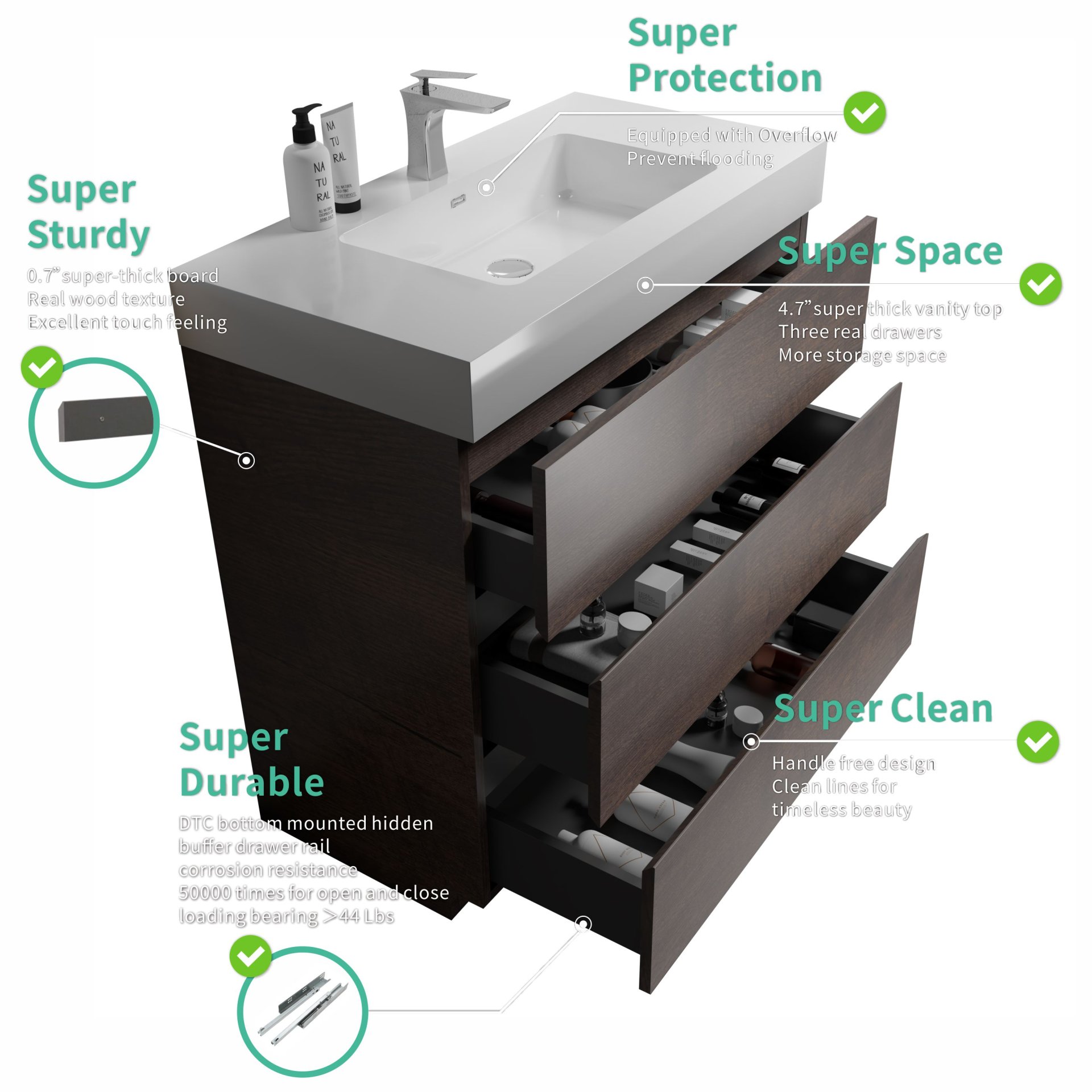 Alice - 36" Bathroom Vanity With Sink, Large Storage Freestanding Bathroom Vanity For Modern Bathroom, One-Piece Sink Basin Without Drain And Faucet - White / Walnut - Image 7