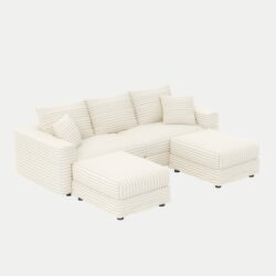 3 Seat Sofa, Deep Seat Couches With Soft Pillows And 2 Ottomans, Convertible Sofa Lounge Chair, For Living Room - Beige