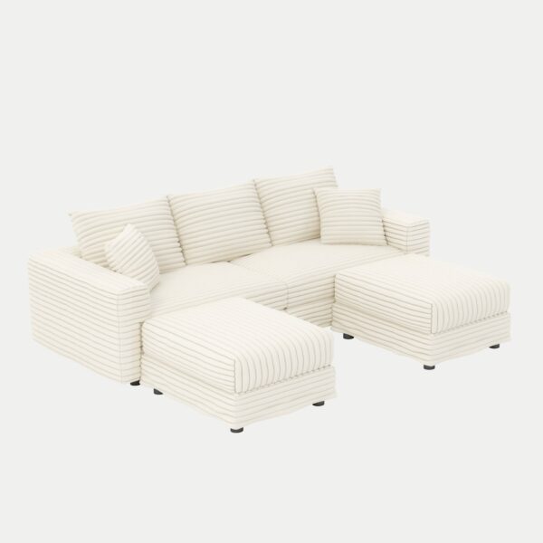 3 Seat Sofa, Deep Seat Couches With Soft Pillows And 2 Ottomans, Convertible Sofa Lounge Chair, For Living Room - Beige