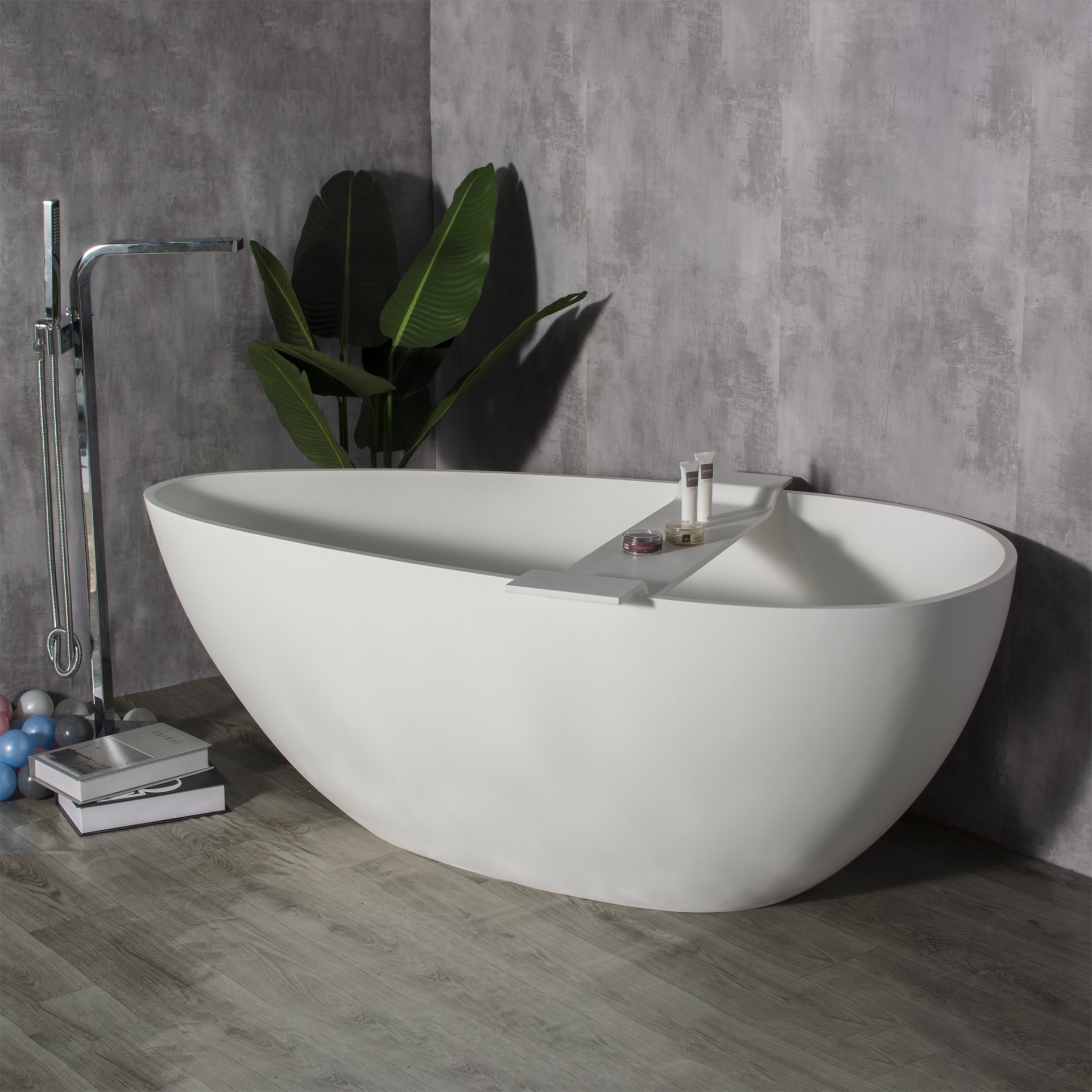 Solid Surface Stone Resin Freestanding Egg Shape Bathtub For The Bathroom - Matte White - Image 3